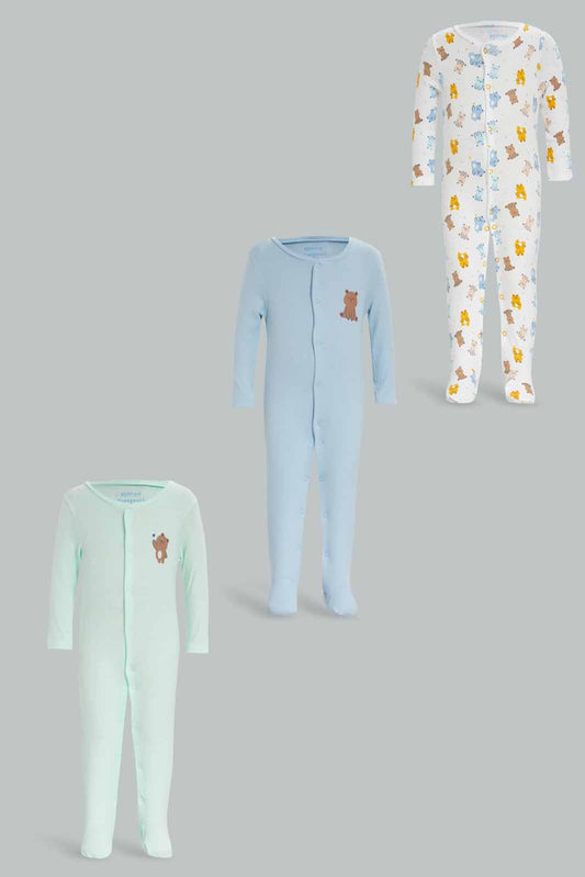 Redtag-3Pk-Sleepsuit-Teddybear-Boy-Category:Sleepsuits,-Colour:Apricot,-Deals:New-In,-Dept:New-Born,-Filter:Baby-(0-to-12-Mths),-NBF-Sleepsuits,-New-In-NBF-APL,-Non-Sale,-S23A,-Section:Boys-(0-to-14Yrs)-Baby-