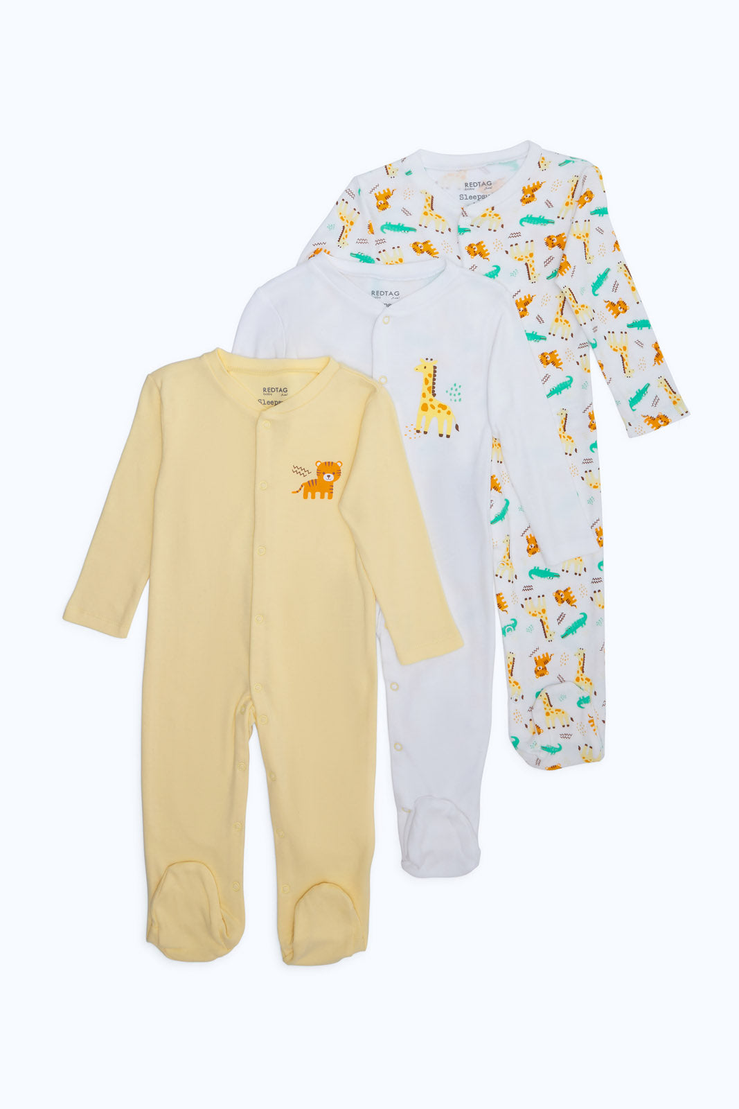 Redtag-3Pk-Sleepsuit-Neutral-Giraffe-Category:Sleepsuits,-Colour:Apricot,-Deals:New-In,-Dept:New-Born,-Filter:Baby-(0-to-12-Mths),-NBF-Sleepsuits,-New-In-NBF-APL,-Non-Sale,-S23B,-Section:Boys-(0-to-14Yrs)-Baby-0 to 12 Months