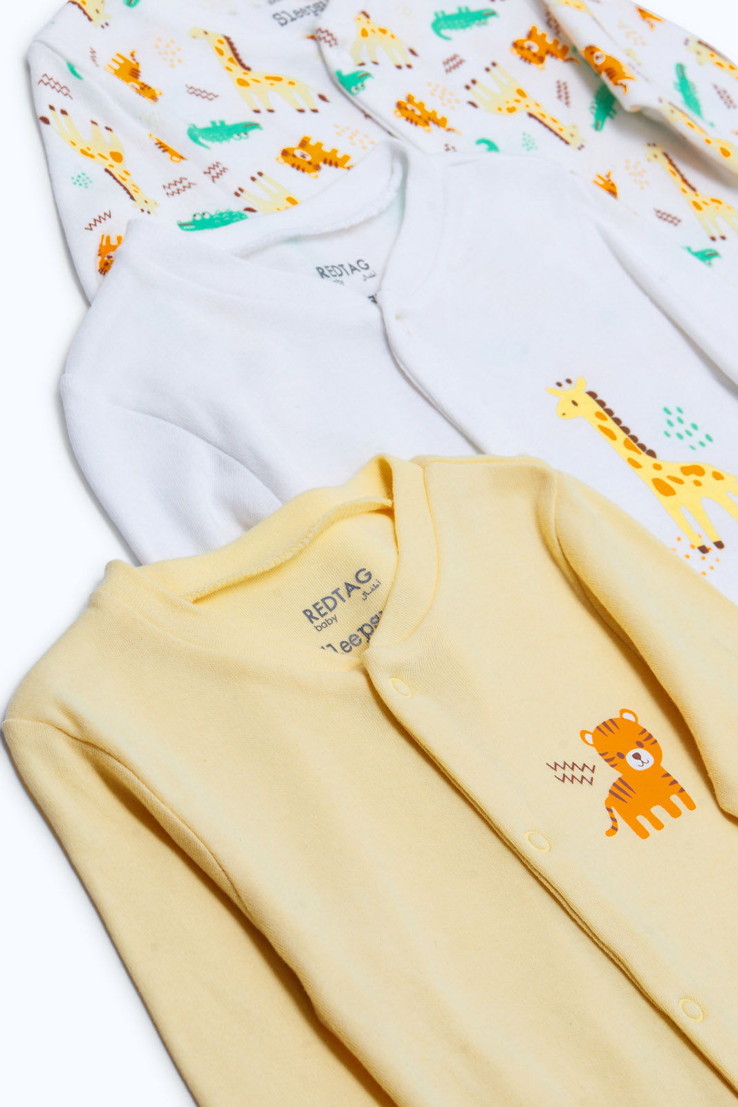 Redtag-3Pk-Sleepsuit-Neutral-Giraffe-Category:Sleepsuits,-Colour:Apricot,-Deals:New-In,-Dept:New-Born,-Filter:Baby-(0-to-12-Mths),-NBF-Sleepsuits,-New-In-NBF-APL,-Non-Sale,-S23B,-Section:Boys-(0-to-14Yrs)-Baby-0 to 12 Months