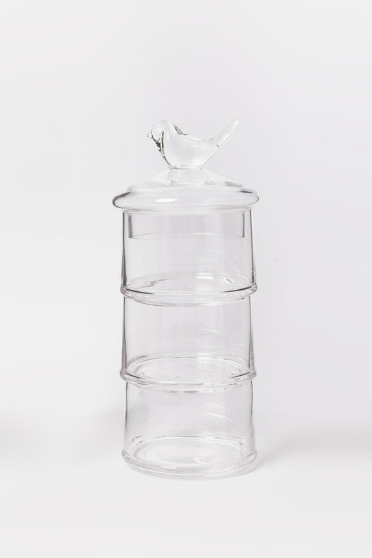 Redtag-Clear-Glass-Partition-Storage-Jar-With-Bird-Lid-Category:Canisters-And-Jars,-Colour:White,-Deals:New-In,-Dept:Home,-Filter:Home-Dining,-HMW-DIN-Storage,-New-In-HMW-DIN,-Non-Sale,-S23B,-Section:Homewares-Home-Dining-