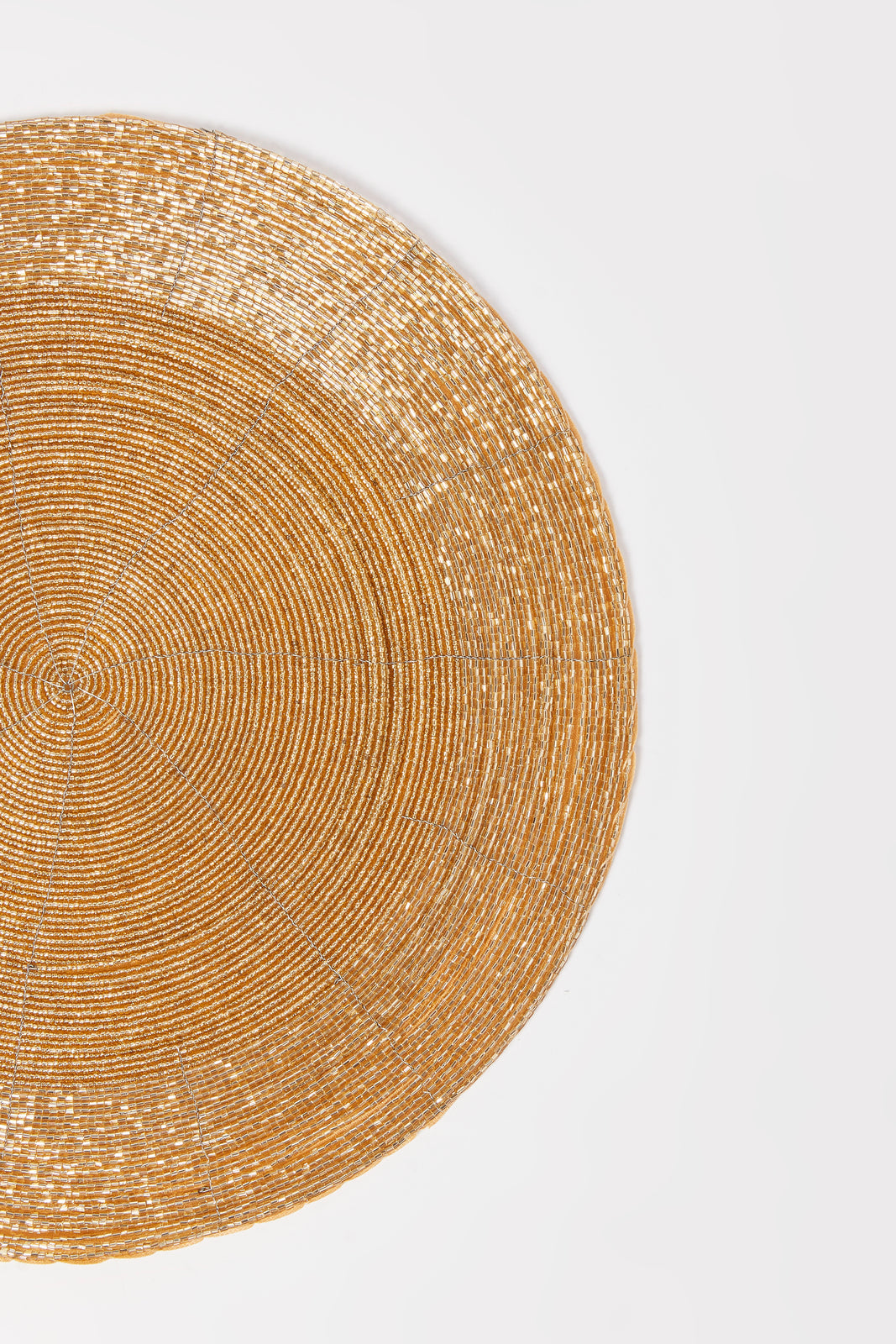 Redtag-Gold-Round-Beaded-Placemat-Category:Placemats-&-Coasters,-Colour:Gold,-Deals:New-In,-Dept:Home,-Filter:Home-Dining,-HMW-DIN-Kitchen-Accessories,-New-In-HMW-DIN,-Non-Sale,-S23A,-Section:Homewares-Home-Dining-