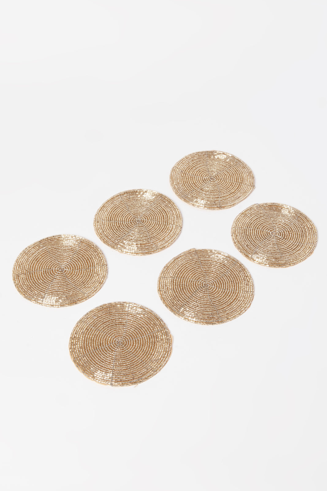 Redtag-Gold-Round-Beaded-Coaster-Set-(6-Piece)-Category:Placemats-&-Coasters,-Colour:Gold,-Deals:2-FOR-37,-Deals:New-In,-Dept:Home,-Filter:Home-Dining,-HMW-DIN-Kitchen-Accessories,-New-In-HMW-DIN,-Non-Sale,-S23A,-Section:Homewares-Home-Dining-