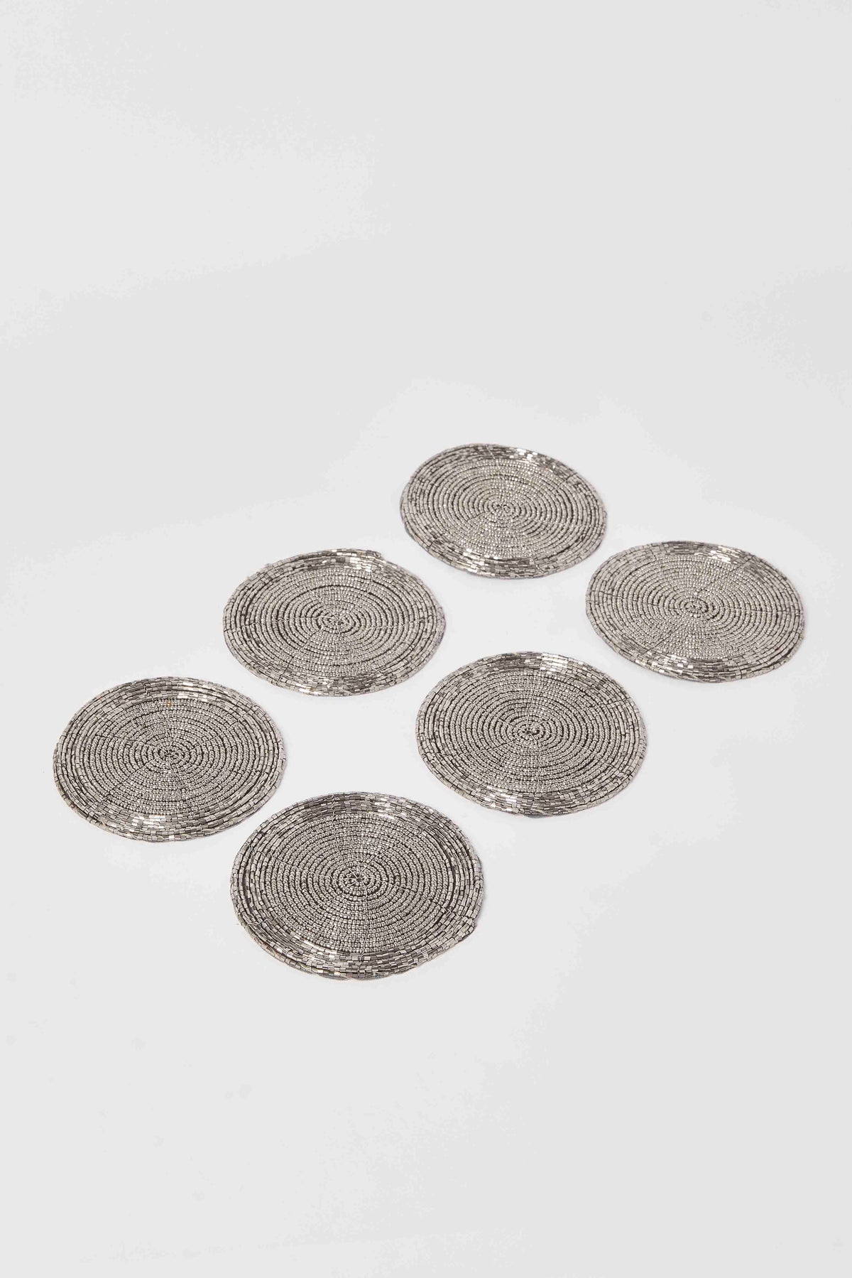 Redtag-Grey-Round-Beaded-Coaster-Set-(6-Piece)-Category:Placemats-&-Coasters,-Colour:Grey,-Deals:New-In,-Dept:Home,-Filter:Home-Dining,-HMW-DIN-Kitchen-Accessories,-New-In-HMW-DIN,-Non-Sale,-S23A,-Section:Homewares-Home-Dining-