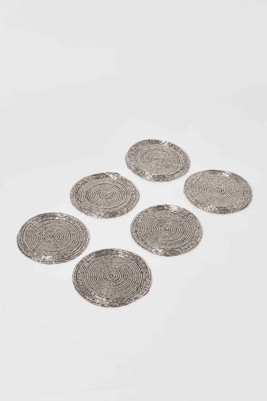 Redtag-Grey-Round-Beaded-Coaster-Set-(6-Piece)-Category:Placemats-&-Coasters,-Colour:Grey,-Deals:New-In,-Dept:Home,-Filter:Home-Dining,-HMW-DIN-Kitchen-Accessories,-New-In-HMW-DIN,-Non-Sale,-S23A,-Section:Homewares-Home-Dining-