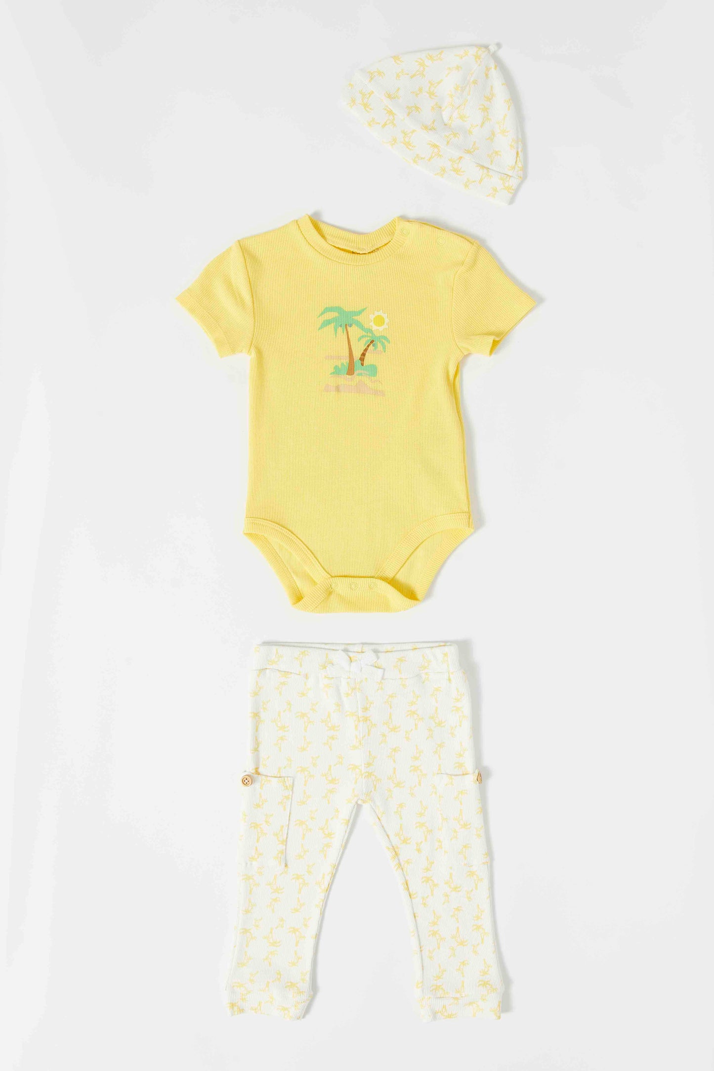 Redtag-Yellow-3-Pc-Boy-Bodysuit-Set-Category:Gift-Sets,-Colour:Assorted,-Deals:New-In,-Dept:New-Born,-Filter:Baby-(0-to-12-Mths),-NBF-Gift-Sets,-New-In-NBF-APL,-Non-Sale,-S23B,-Section:Boys-(0-to-14Yrs)-Baby-0 to 12 Months