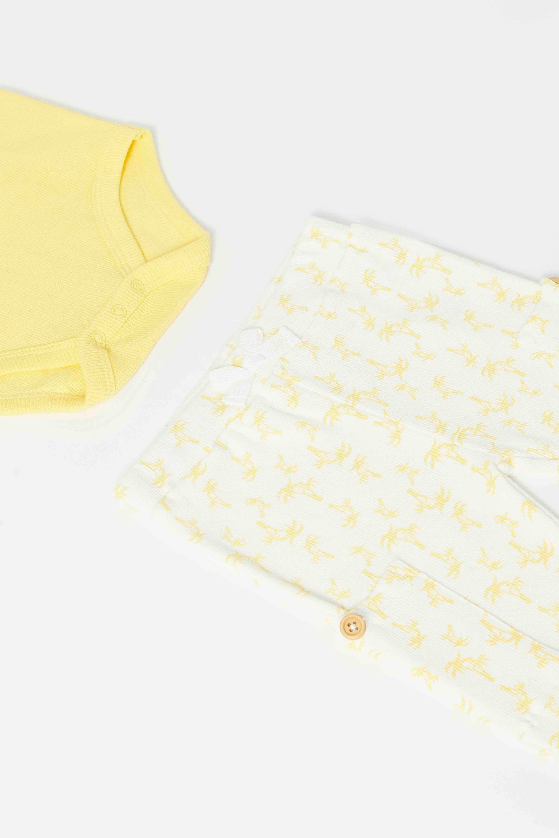 Redtag-Yellow-3-Pc-Boy-Bodysuit-Set-Category:Gift-Sets,-Colour:Assorted,-Deals:New-In,-Dept:New-Born,-Filter:Baby-(0-to-12-Mths),-NBF-Gift-Sets,-New-In-NBF-APL,-Non-Sale,-S23B,-Section:Boys-(0-to-14Yrs)-Baby-0 to 12 Months