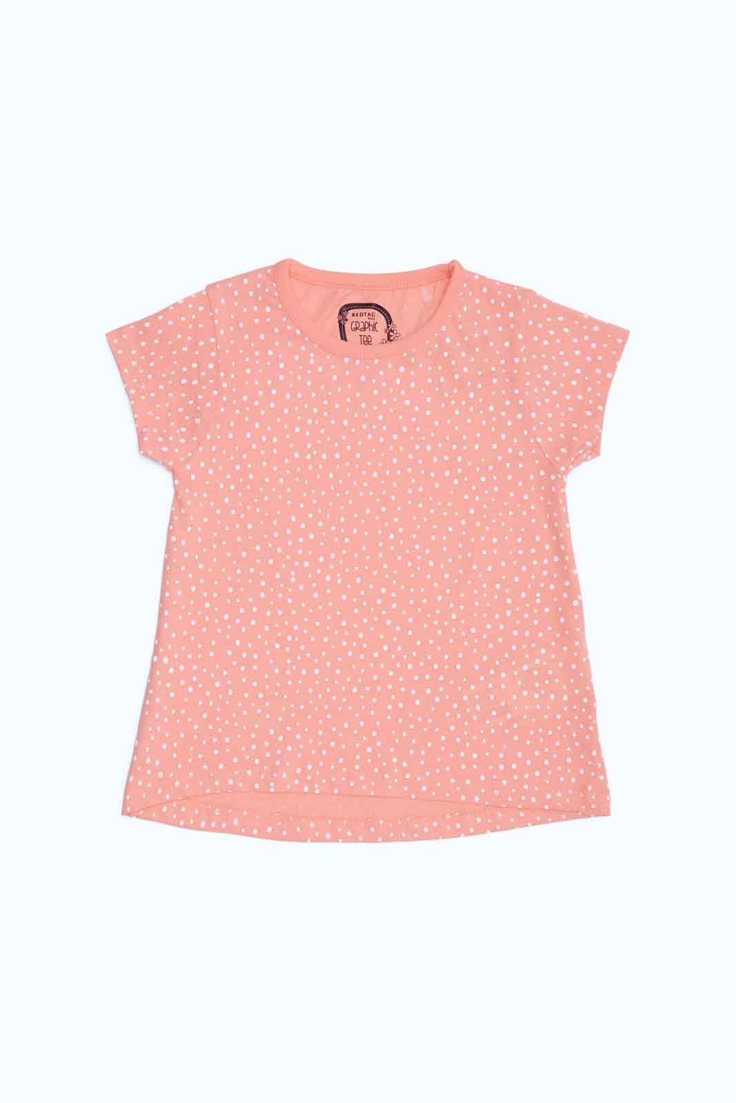 Redtag-Girls-Coral-Aop-T-Shirt-Category:T-Shirts,-Colour:Apricot,-Deals:New-In,-Dept:Girls,-Filter:Infant-Girls-(3-to-24-Mths),-ING-T-Shirts,-New-In-ING-APL,-Non-Sale,-S23B,-Section:Girls-(0-to-14Yrs),-TBL-Infant-Girls-3 to 24 Months