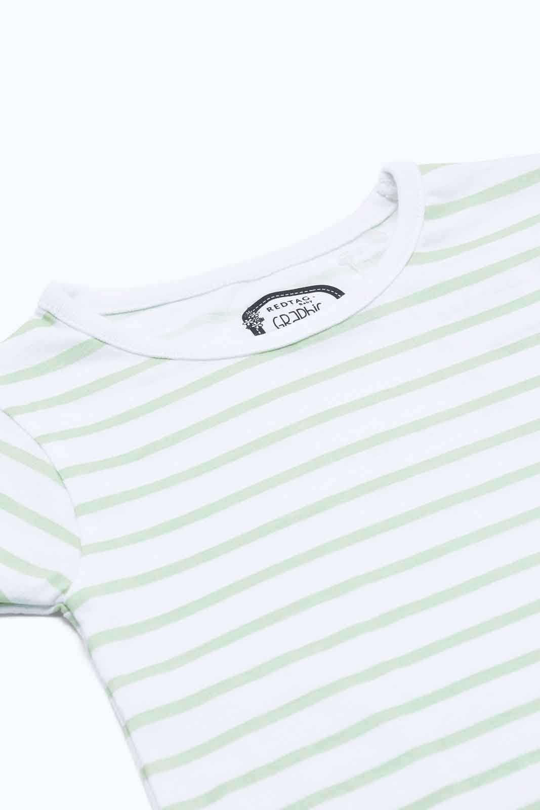 Redtag-Girls-White-Mint-Striipes-T-Shirt-Category:T-Shirts,-Colour:White,-Deals:New-In,-Dept:Girls,-Filter:Infant-Girls-(3-to-24-Mths),-ING-T-Shirts,-New-In-ING-APL,-Non-Sale,-S23B,-Section:Girls-(0-to-14Yrs),-TBL-Infant-Girls-3 to 24 Months