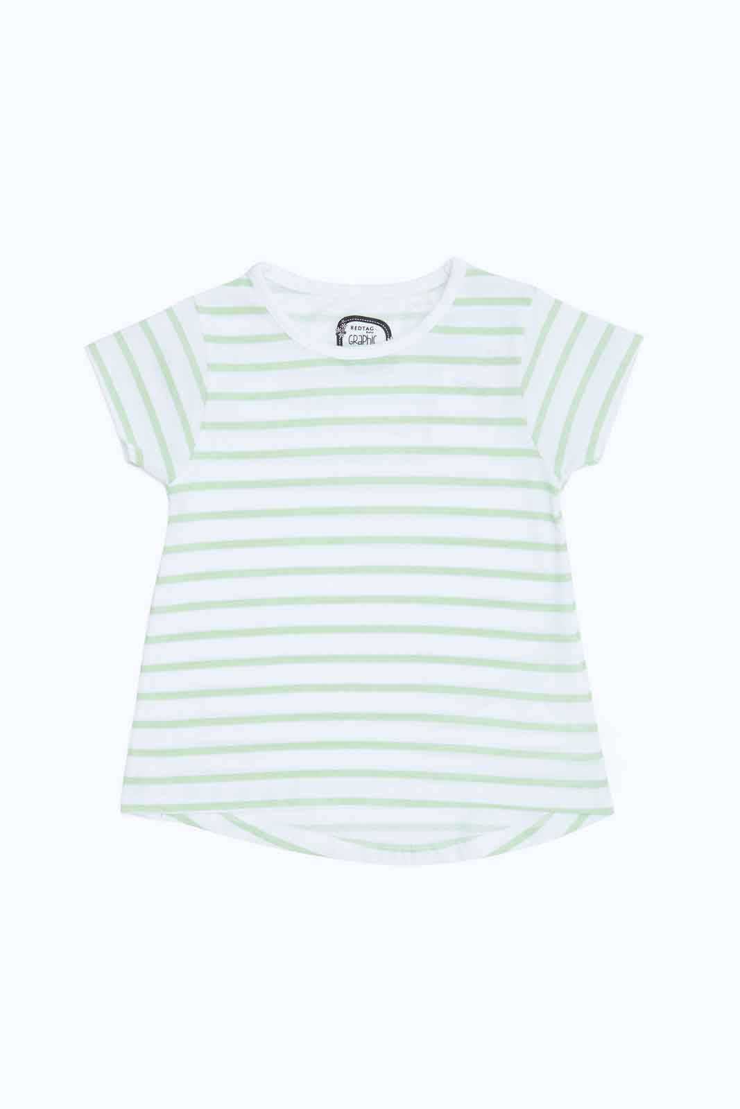 Redtag-Girls-White-Mint-Striipes-T-Shirt-Category:T-Shirts,-Colour:White,-Deals:New-In,-Dept:Girls,-Filter:Infant-Girls-(3-to-24-Mths),-ING-T-Shirts,-New-In-ING-APL,-Non-Sale,-S23B,-Section:Girls-(0-to-14Yrs),-TBL-Infant-Girls-3 to 24 Months
