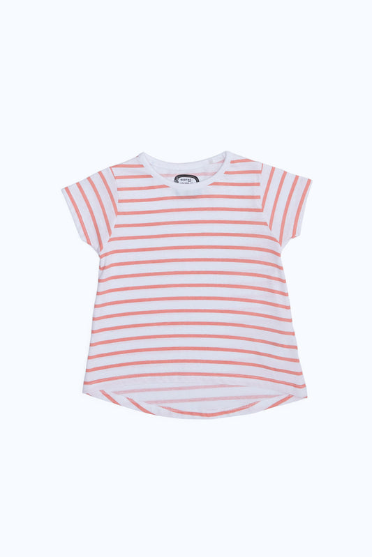 Redtag-Girls-White-Coral-Stripes-T-Shirt-Category:T-Shirts,-Colour:White,-Deals:New-In,-Dept:Girls,-Filter:Infant-Girls-(3-to-24-Mths),-ING-T-Shirts,-New-In-ING-APL,-Non-Sale,-S23B,-Section:Girls-(0-to-14Yrs),-TBL-Infant-Girls-3 to 24 Months