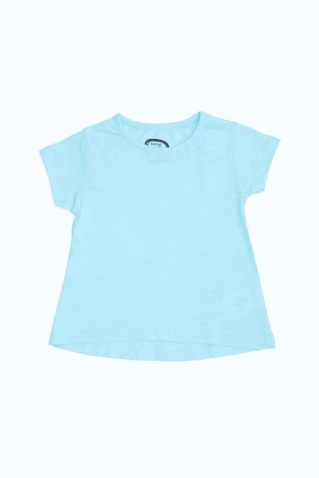 Redtag-Girls-Turquoise-Slub-Solid-T-Shirt-Category:T-Shirts,-Colour:Blue,-Deals:New-In,-Dept:Girls,-Filter:Infant-Girls-(3-to-24-Mths),-ING-T-Shirts,-New-In-ING-APL,-Non-Sale,-S23B,-Section:Girls-(0-to-14Yrs),-TBL-Infant-Girls-3 to 24 Months