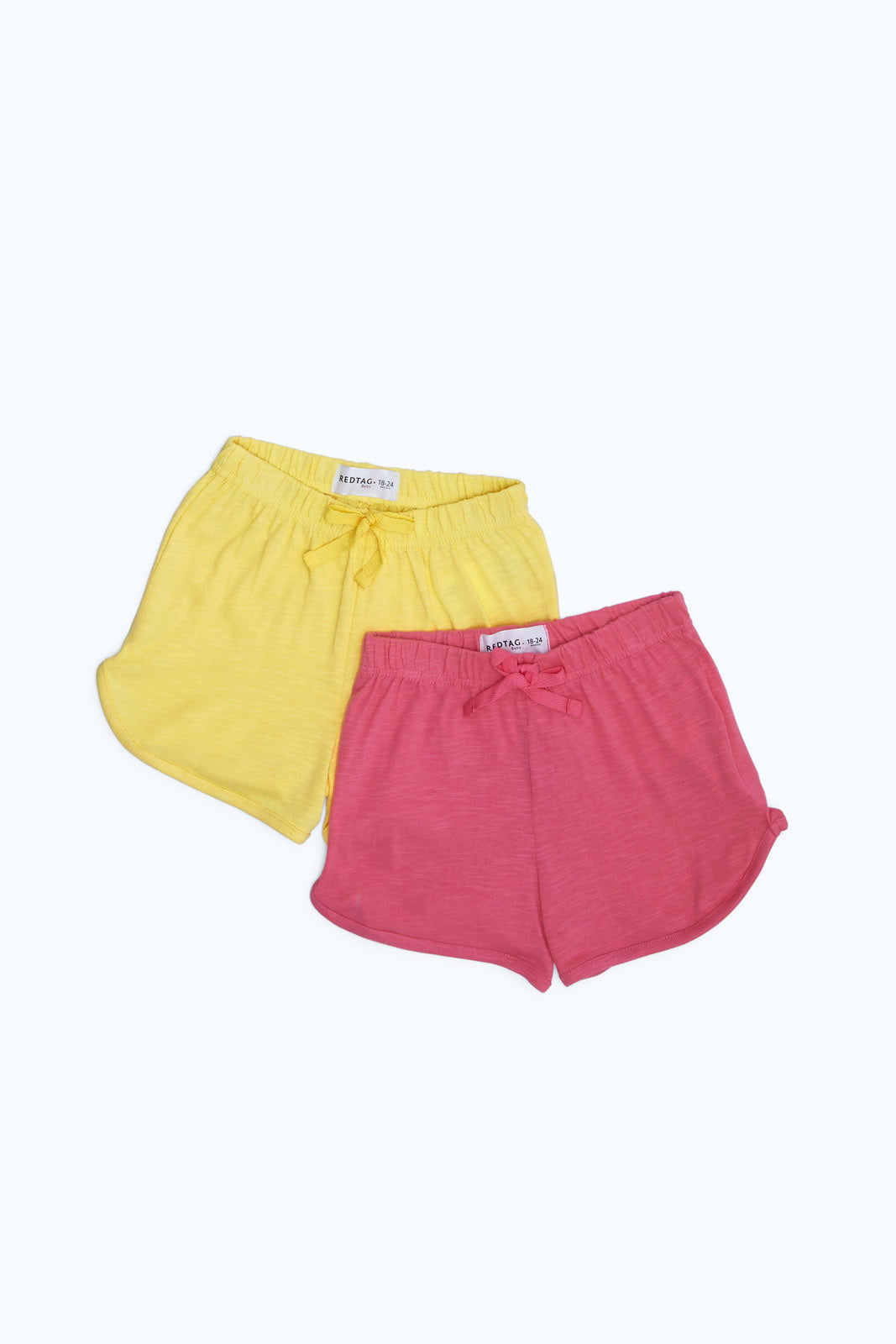 Redtag-Girls-Yellow-&-Pink-2-Pack-Shorts-Category:Shorts,-Colour:Assorted,-Deals:New-In,-Dept:Girls,-Filter:Infant-Girls-(3-to-24-Mths),-ING-Shorts,-New-In-ING-APL,-Non-Sale,-S23B,-Section:Girls-(0-to-14Yrs)-Infant-Girls-3 to 24 Months