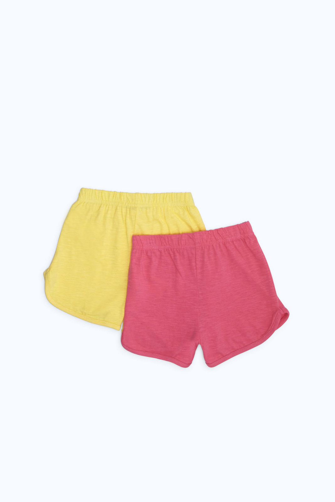 Redtag-Girls-Yellow-&-Pink-2-Pack-Shorts-Category:Shorts,-Colour:Assorted,-Deals:New-In,-Dept:Girls,-Filter:Infant-Girls-(3-to-24-Mths),-ING-Shorts,-New-In-ING-APL,-Non-Sale,-S23B,-Section:Girls-(0-to-14Yrs)-Infant-Girls-3 to 24 Months
