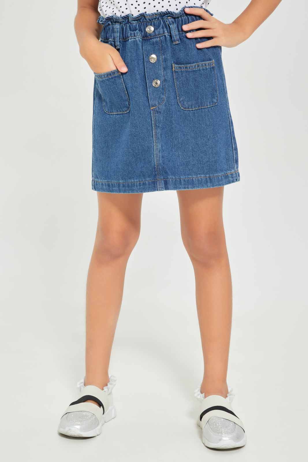 Redtag-Girls-Blue-Denim-Skirt-Stonewash-Category:Skirts,-Colour:Blue,-Deals:New-In,-Dept:Girls,-Filter:Girls-(2-to-8-Yrs),-GIR-Skirts,-New-In-GIR-APL,-Non-Sale,-S23A,-Section:Girls-(0-to-14Yrs)-Girls-2 to 8 Years