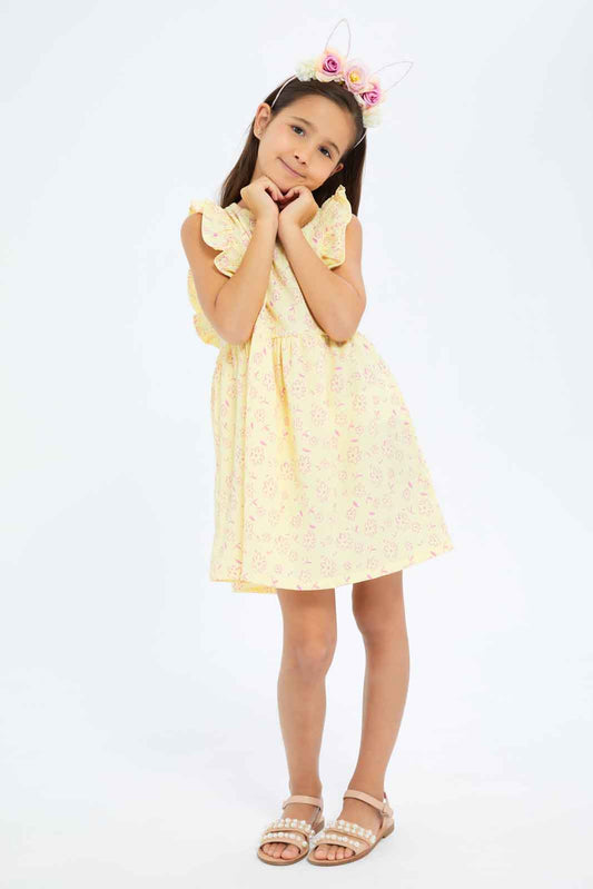 Redtag-Girls-Yellow-Crinkle-Ruffle-Dress-Soft-Yellow-Category:Dresses,-Colour:Yellow,-Deals:New-In,-Dept:Girls,-Filter:Girls-(2-to-8-Yrs),-GIR-Dresses,-New-In-GIR-APL,-Non-Sale,-S23A,-Section:Girls-(0-to-14Yrs)-Girls-2 to 8 Years