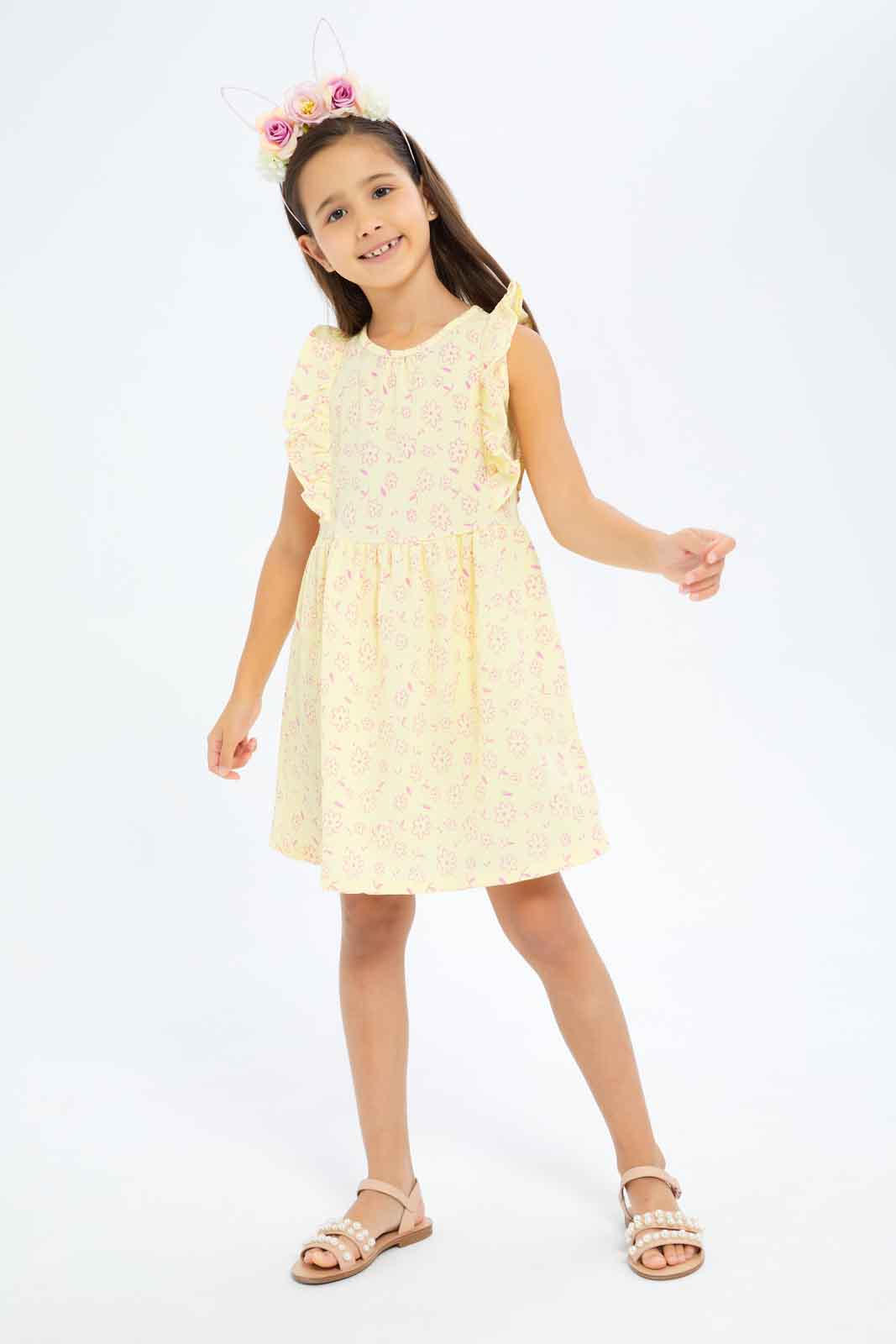 Redtag-Girls-Yellow-Crinkle-Ruffle-Dress-Soft-Yellow-Category:Dresses,-Colour:Yellow,-Deals:New-In,-Dept:Girls,-Filter:Girls-(2-to-8-Yrs),-GIR-Dresses,-New-In-GIR-APL,-Non-Sale,-S23A,-Section:Girls-(0-to-14Yrs)-Girls-2 to 8 Years