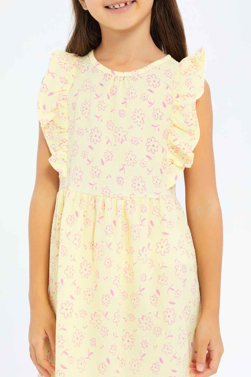 Redtag-Girls-Yellow-Crinkle-Ruffle-Dress-Soft-Yellow-Category:Dresses,-Colour:Yellow,-Deals:New-In,-Dept:Girls,-Filter:Girls-(2-to-8-Yrs),-GIR-Dresses,-New-In-GIR-APL,-Non-Sale,-S23A,-Section:Girls-(0-to-14Yrs)-Girls-2 to 8 Years