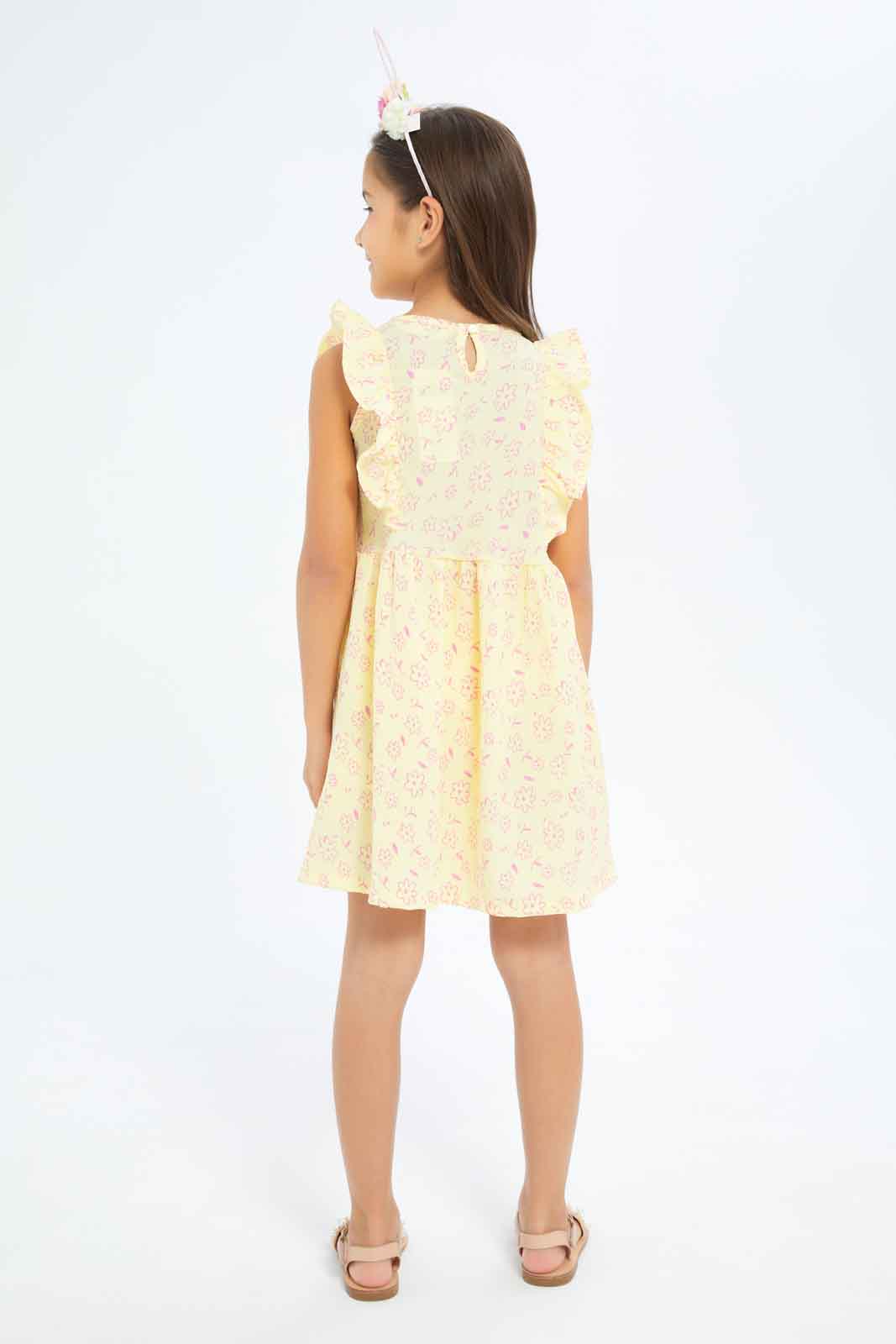 Redtag-Girls-Yellow-Crinkle-Ruffle-Dress-Soft-Yellow-Category:Dresses,-Colour:Yellow,-Deals:New-In,-Dept:Girls,-Filter:Girls-(2-to-8-Yrs),-GIR-Dresses,-New-In-GIR-APL,-Non-Sale,-S23A,-Section:Girls-(0-to-14Yrs)-Girls-2 to 8 Years