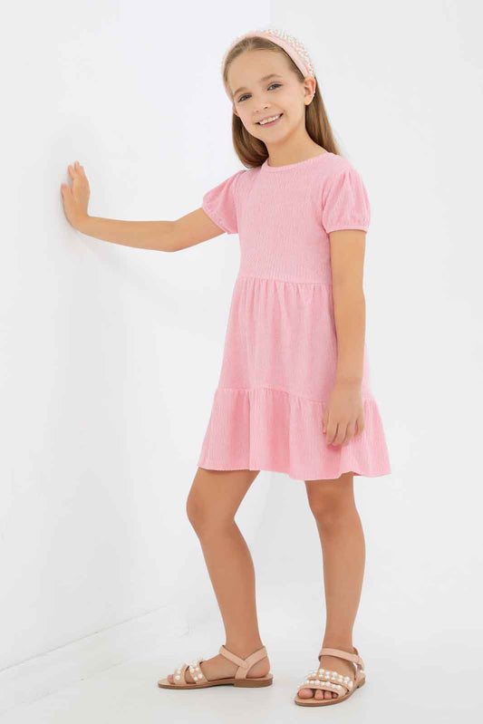 Redtag-Girls-Pink-Rib-Trapeze-Dress-Plain-Dark-Pink-Category:Dresses,-Colour:Apricot,-Deals:New-In,-Dept:Girls,-Filter:Girls-(2-to-8-Yrs),-GIR-Dresses,-New-In-GIR-APL,-Non-Sale,-S23A,-Section:Girls-(0-to-14Yrs)-Girls-2 to 8 Years