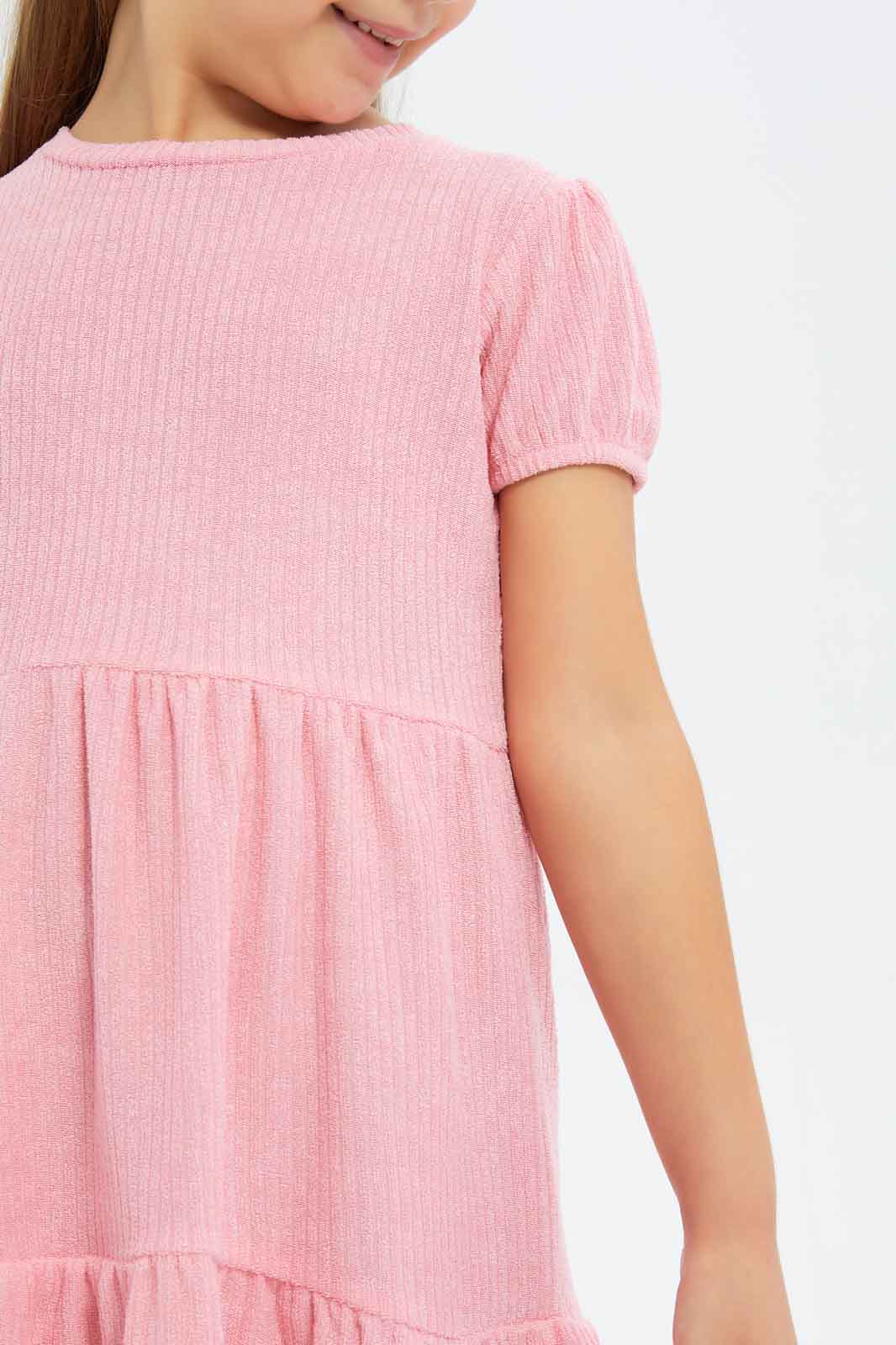 Redtag-Girls-Pink-Rib-Trapeze-Dress-Plain-Dark-Pink-Category:Dresses,-Colour:Apricot,-Deals:New-In,-Dept:Girls,-Filter:Girls-(2-to-8-Yrs),-GIR-Dresses,-New-In-GIR-APL,-Non-Sale,-S23A,-Section:Girls-(0-to-14Yrs)-Girls-2 to 8 Years