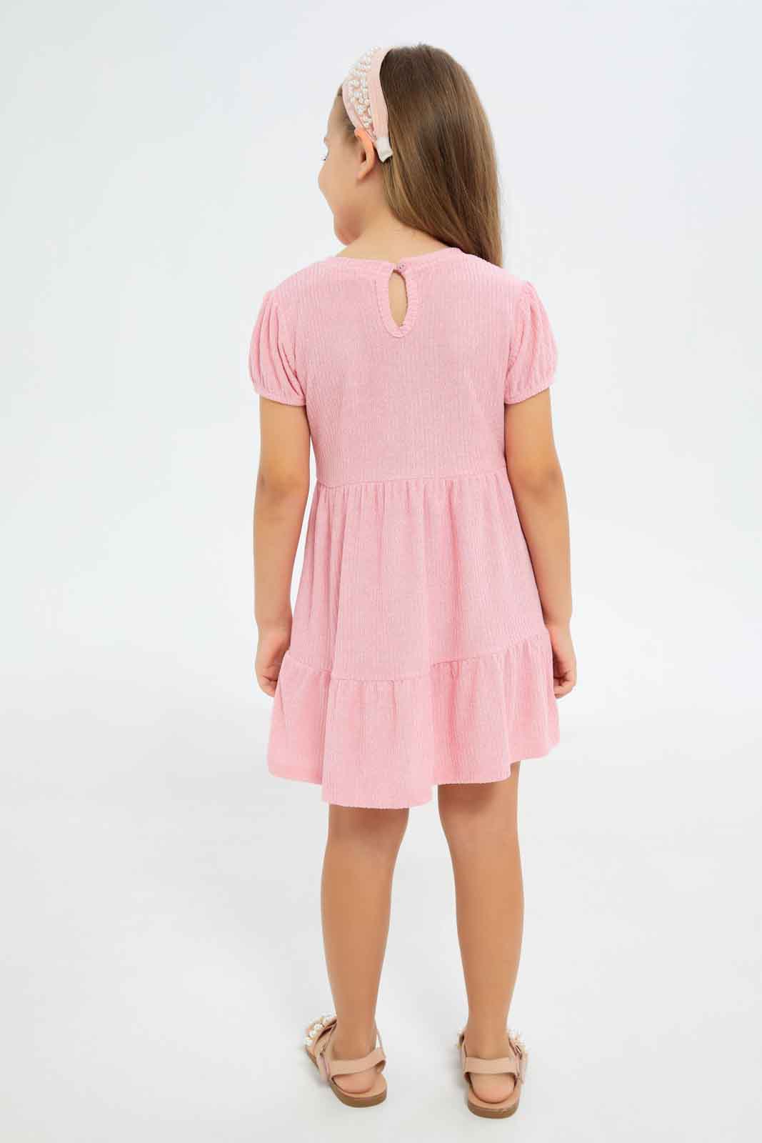 Redtag-Girls-Pink-Rib-Trapeze-Dress-Plain-Dark-Pink-Category:Dresses,-Colour:Apricot,-Deals:New-In,-Dept:Girls,-Filter:Girls-(2-to-8-Yrs),-GIR-Dresses,-New-In-GIR-APL,-Non-Sale,-S23A,-Section:Girls-(0-to-14Yrs)-Girls-2 to 8 Years