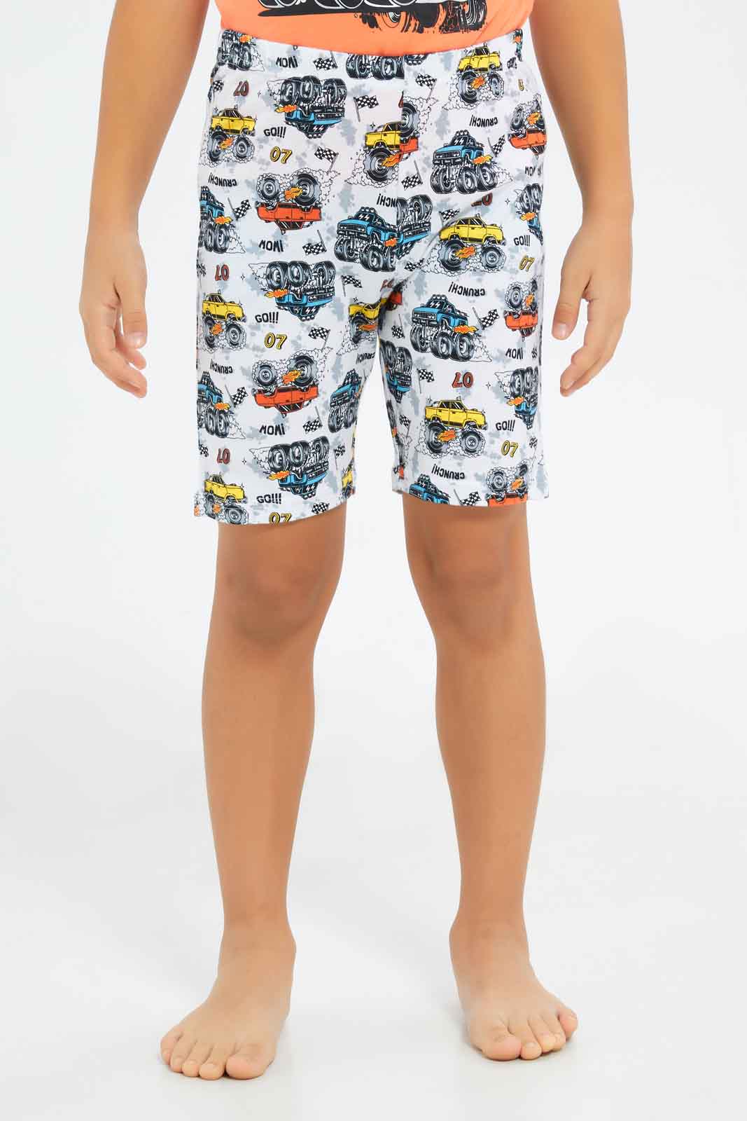 Redtag-Boys-Orange-Car-Print-Short-Sleeve-Tee-And-Aop-Shorts-Pyjama-Set-BOY-Pyjama-Sets,-Category:Pyjama-Sets,-Colour:Orange,-Deals:New-In,-Dept:Boys,-Filter:Boys-(2-to-8-Yrs),-New-In-BOY-APL,-Non-Sale,-S23B,-Section:Boys-(0-to-14Yrs),-VLM-Boys-2 to 8 Years