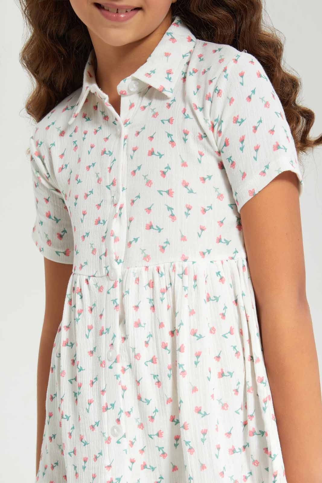 Redtag-Girls-White-Cotton-Viscose-Crinkle-Button-Through--White-Floral-Category:Dresses,-Colour:White,-Deals:New-In,-Dept:Girls,-Filter:Girls-(2-to-8-Yrs),-GIR-Dresses,-New-In-GIR-APL,-Non-Sale,-S23A,-Section:Girls-(0-to-14Yrs)-Girls-2 to 8 Years