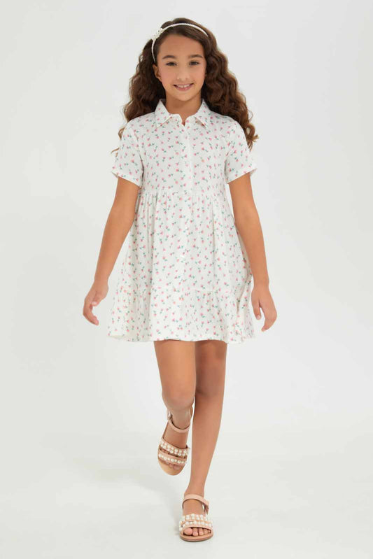 Redtag-Girls-White-Cotton-Viscose-Crinkle-Button-Through--White-Floral-Category:Dresses,-Colour:White,-Deals:New-In,-Dept:Girls,-Filter:Girls-(2-to-8-Yrs),-GIR-Dresses,-New-In-GIR-APL,-Non-Sale,-S23A,-Section:Girls-(0-to-14Yrs)-Girls-2 to 8 Years