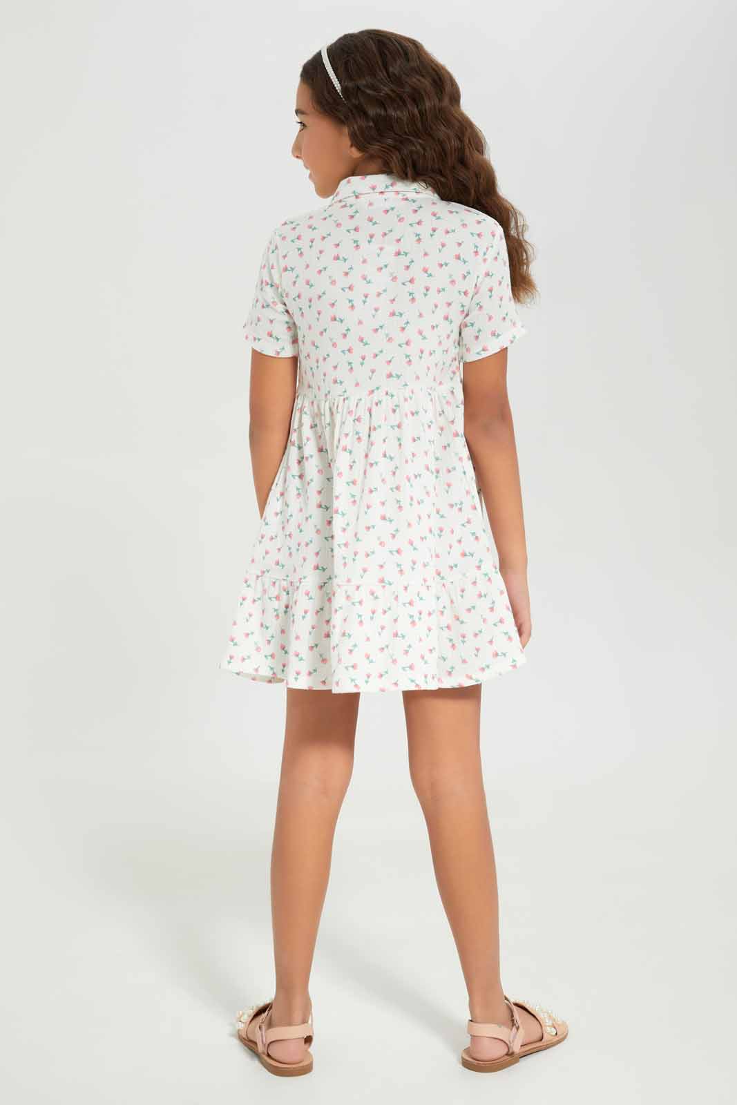 Redtag-Girls-White-Cotton-Viscose-Crinkle-Button-Through--White-Floral-Category:Dresses,-Colour:White,-Deals:New-In,-Dept:Girls,-Filter:Girls-(2-to-8-Yrs),-GIR-Dresses,-New-In-GIR-APL,-Non-Sale,-S23A,-Section:Girls-(0-to-14Yrs)-Girls-2 to 8 Years