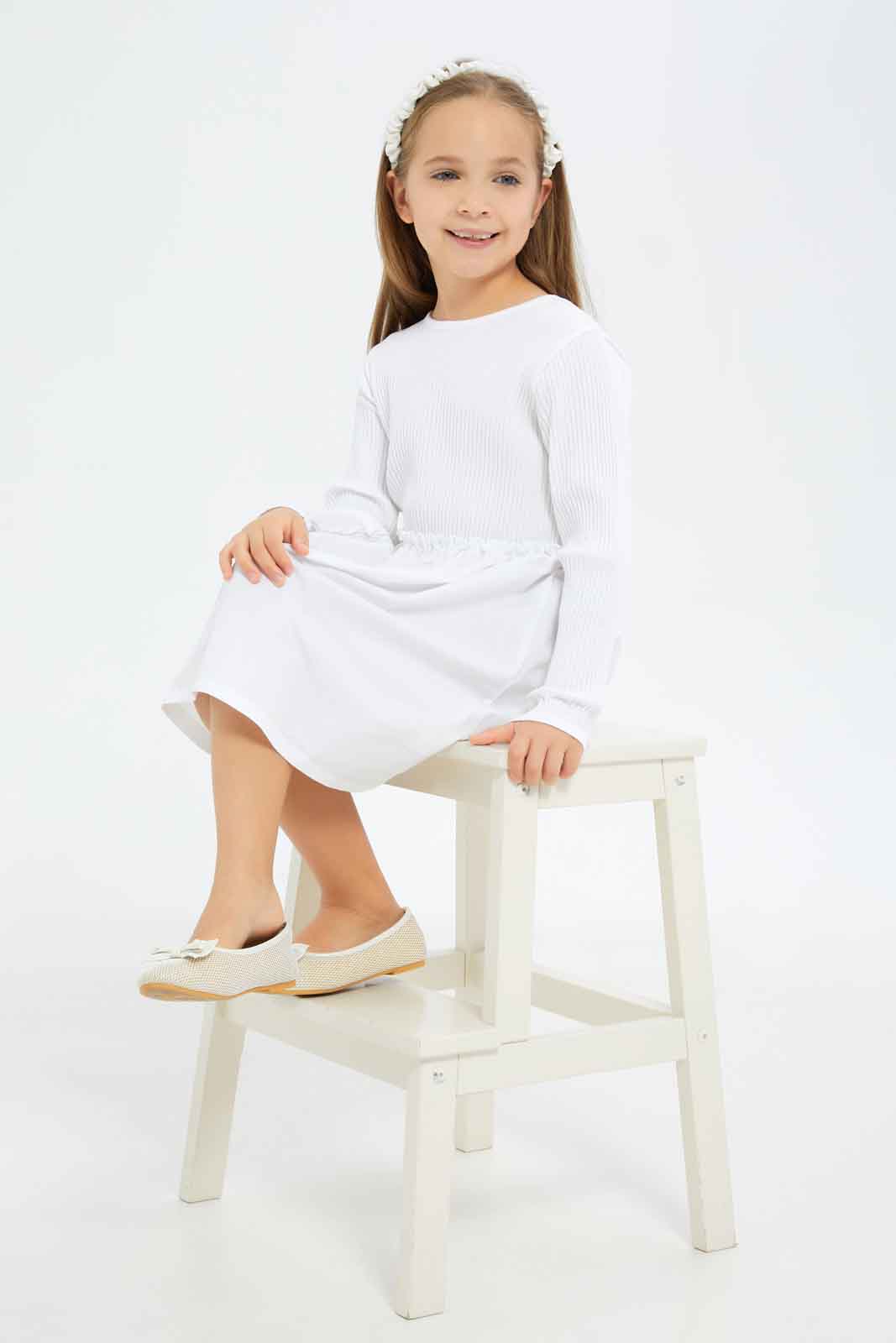 Redtag-Girls-White-Ls-Combo-Knit-Dress-Category:Dresses,-Colour:Green,-Deals:New-In,-Dept:Girls,-Filter:Girls-(2-to-8-Yrs),-GIR-Dresses,-New-In-GIR-APL,-Non-Sale,-S23A,-Section:Girls-(0-to-14Yrs)-Girls-2 to 8 Years