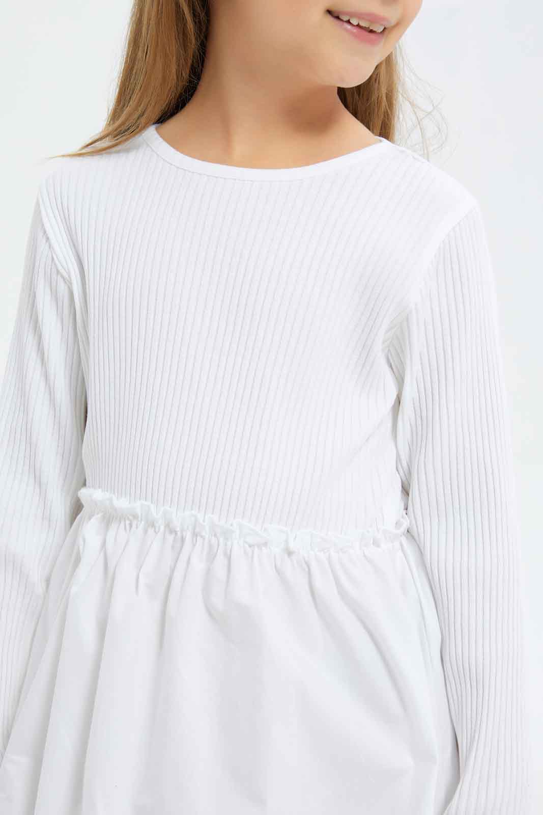 Redtag-Girls-White-Ls-Combo-Knit-Dress-Category:Dresses,-Colour:Green,-Deals:New-In,-Dept:Girls,-Filter:Girls-(2-to-8-Yrs),-GIR-Dresses,-New-In-GIR-APL,-Non-Sale,-S23A,-Section:Girls-(0-to-14Yrs)-Girls-2 to 8 Years