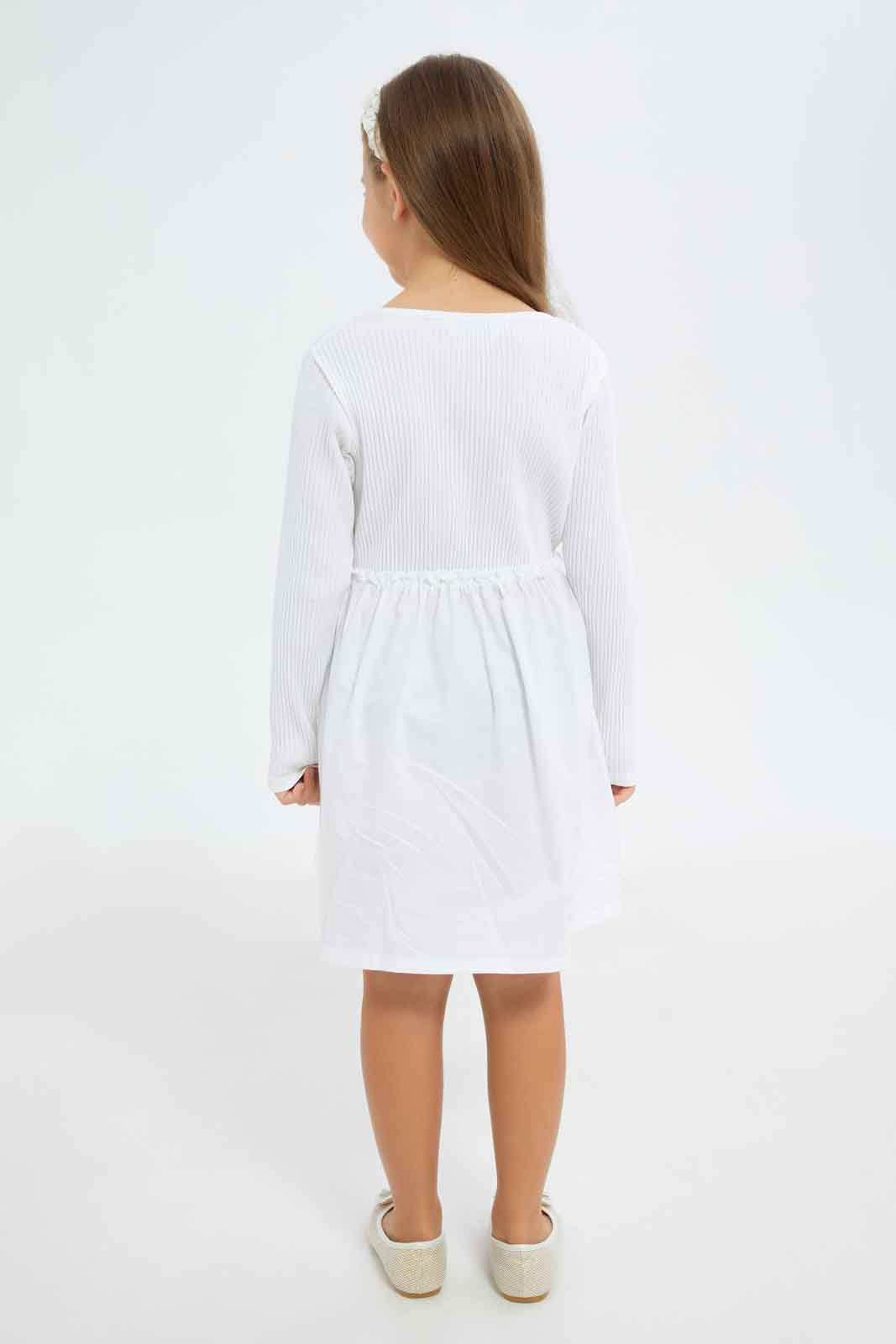 Redtag-Girls-White-Ls-Combo-Knit-Dress-Category:Dresses,-Colour:Green,-Deals:New-In,-Dept:Girls,-Filter:Girls-(2-to-8-Yrs),-GIR-Dresses,-New-In-GIR-APL,-Non-Sale,-S23A,-Section:Girls-(0-to-14Yrs)-Girls-2 to 8 Years
