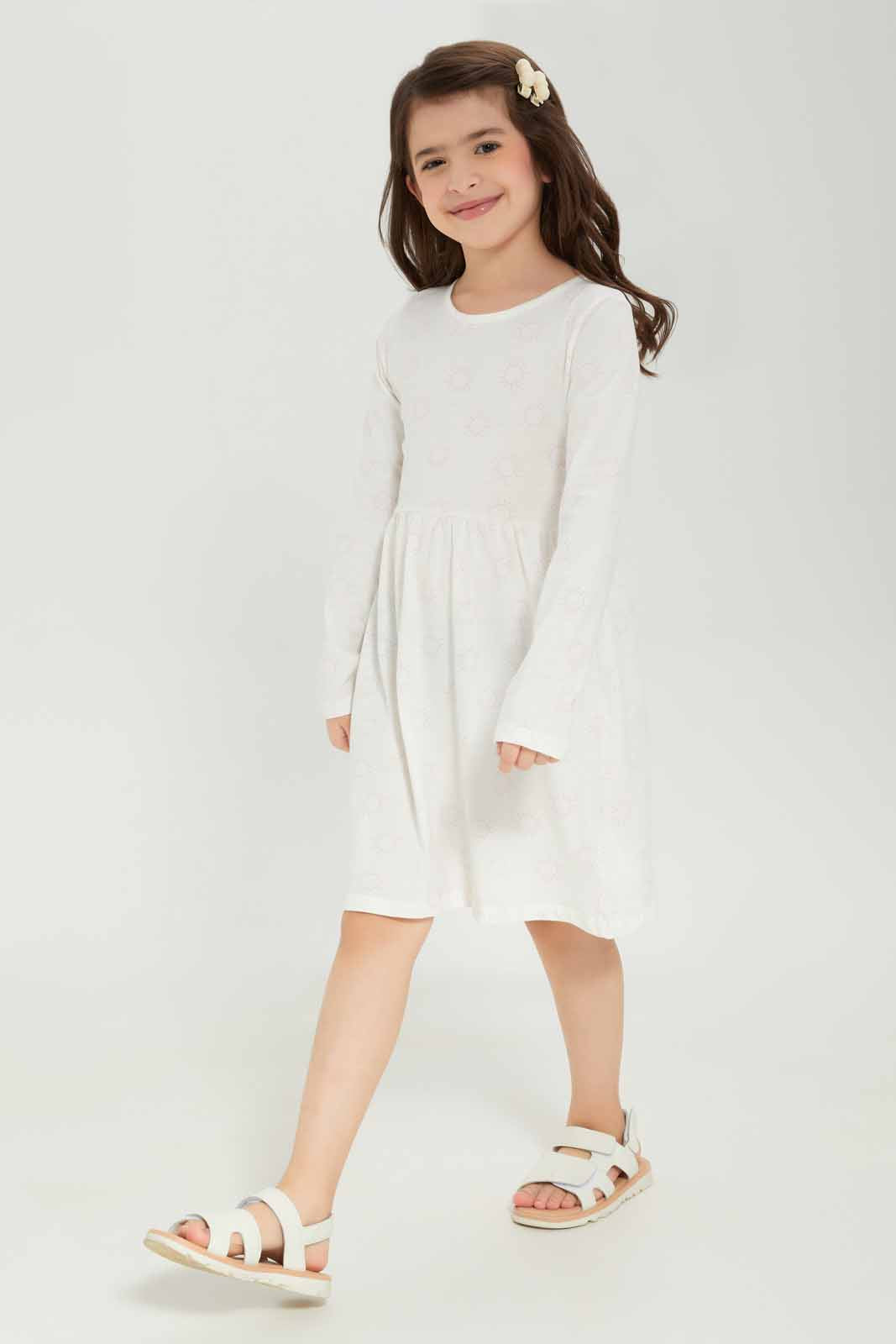 Redtag-Girls-Cream-Sj-Dress-Ls--Soft-Yellow-Sun-Category:Dresses,-Colour:Cream,-Deals:New-In,-Dept:Girls,-Filter:Girls-(2-to-8-Yrs),-GIR-Dresses,-New-In-GIR-APL,-Non-Sale,-S23A,-Section:Girls-(0-to-14Yrs)-Girls-