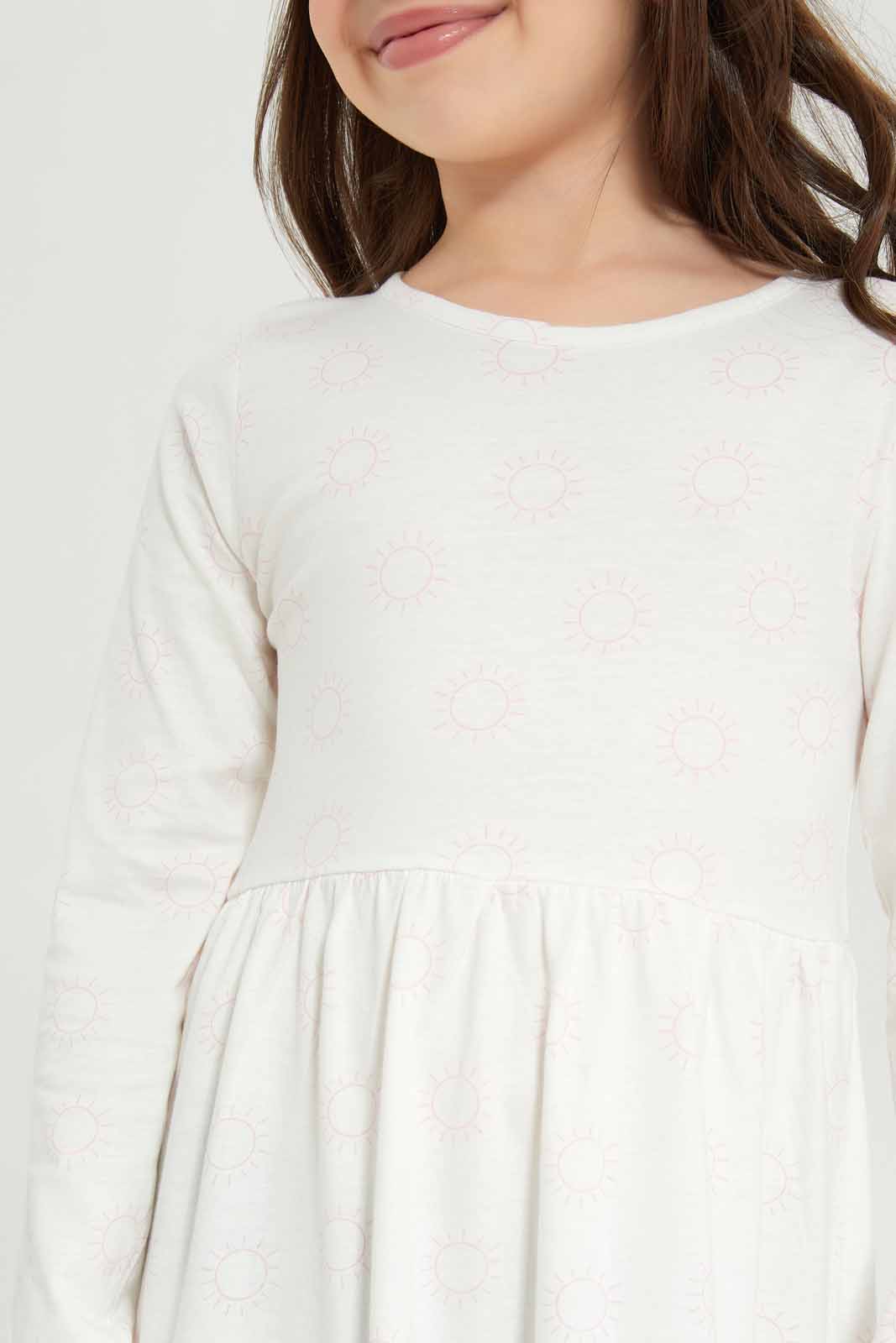 Redtag-Girls-Cream-Sj-Dress-Ls--Soft-Yellow-Sun-Category:Dresses,-Colour:Cream,-Deals:New-In,-Dept:Girls,-Filter:Girls-(2-to-8-Yrs),-GIR-Dresses,-New-In-GIR-APL,-Non-Sale,-S23A,-Section:Girls-(0-to-14Yrs)-Girls-