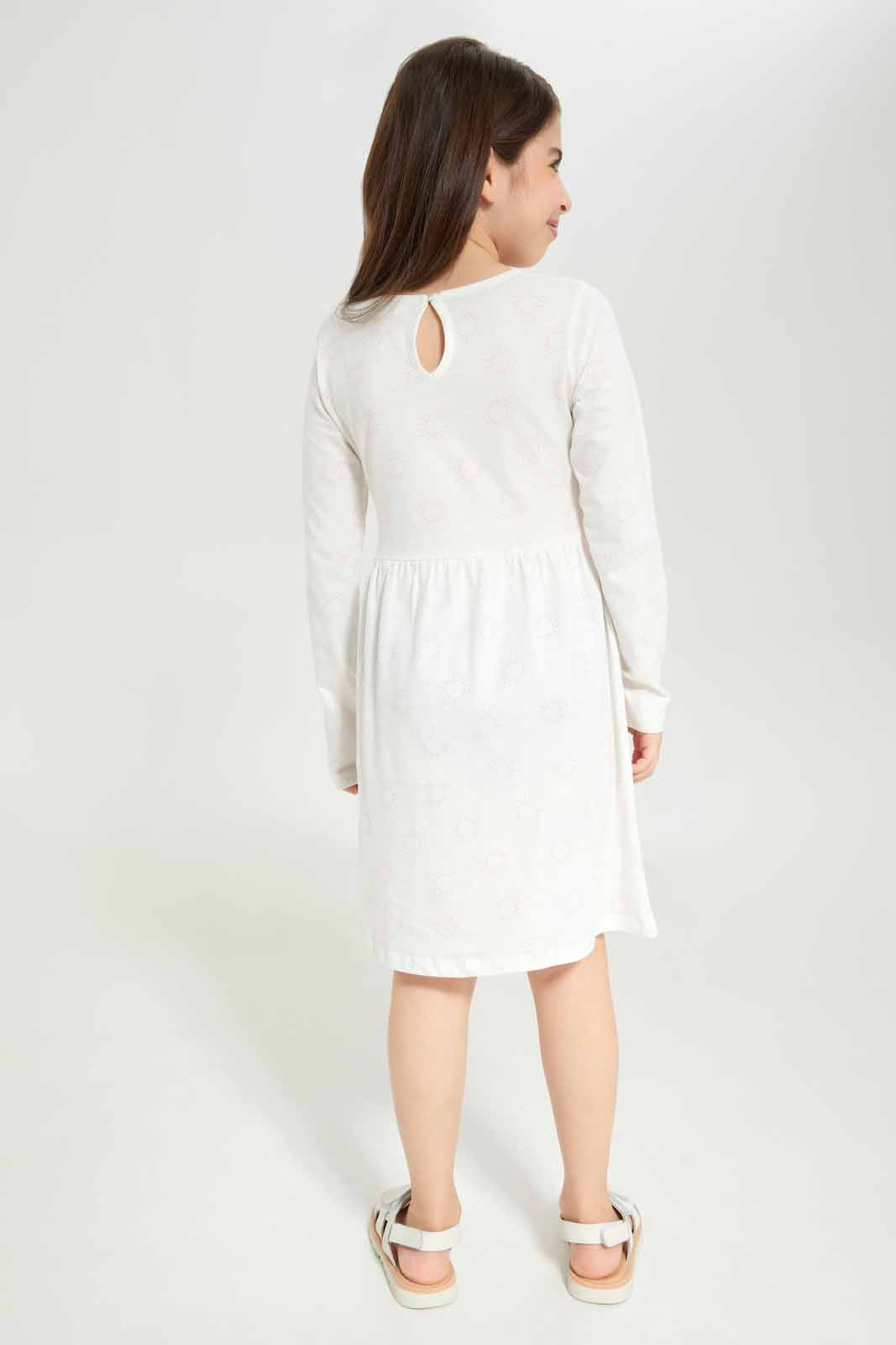 Redtag-Girls-Cream-Sj-Dress-Ls--Soft-Yellow-Sun-Category:Dresses,-Colour:Cream,-Deals:New-In,-Dept:Girls,-Filter:Girls-(2-to-8-Yrs),-GIR-Dresses,-New-In-GIR-APL,-Non-Sale,-S23A,-Section:Girls-(0-to-14Yrs)-Girls-