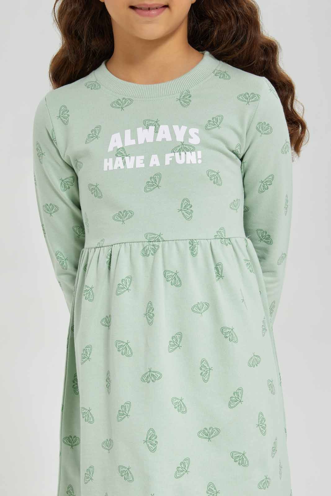 Redtag-Girls-Sage-Active-Dress--Sage-Tonal-Flower-Aop-Category:Dresses,-Colour:Green,-Deals:New-In,-Dept:Girls,-Filter:Girls-(2-to-8-Yrs),-GIR-Dresses,-New-In-GIR-APL,-Non-Sale,-S23A,-Section:Girls-(0-to-14Yrs)-Girls-2 to 8 Years