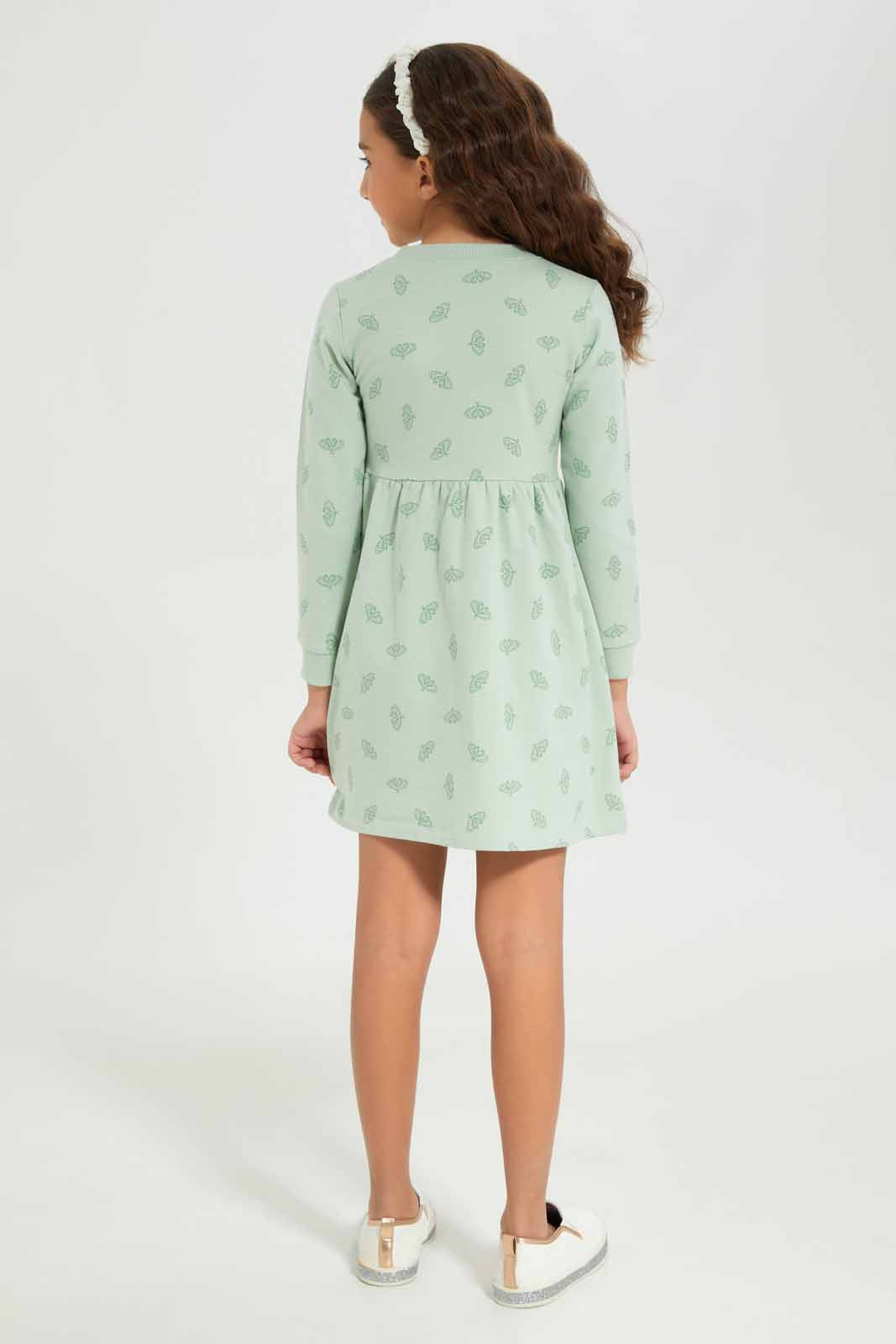 Redtag-Girls-Sage-Active-Dress--Sage-Tonal-Flower-Aop-Category:Dresses,-Colour:Green,-Deals:New-In,-Dept:Girls,-Filter:Girls-(2-to-8-Yrs),-GIR-Dresses,-New-In-GIR-APL,-Non-Sale,-S23A,-Section:Girls-(0-to-14Yrs)-Girls-2 to 8 Years
