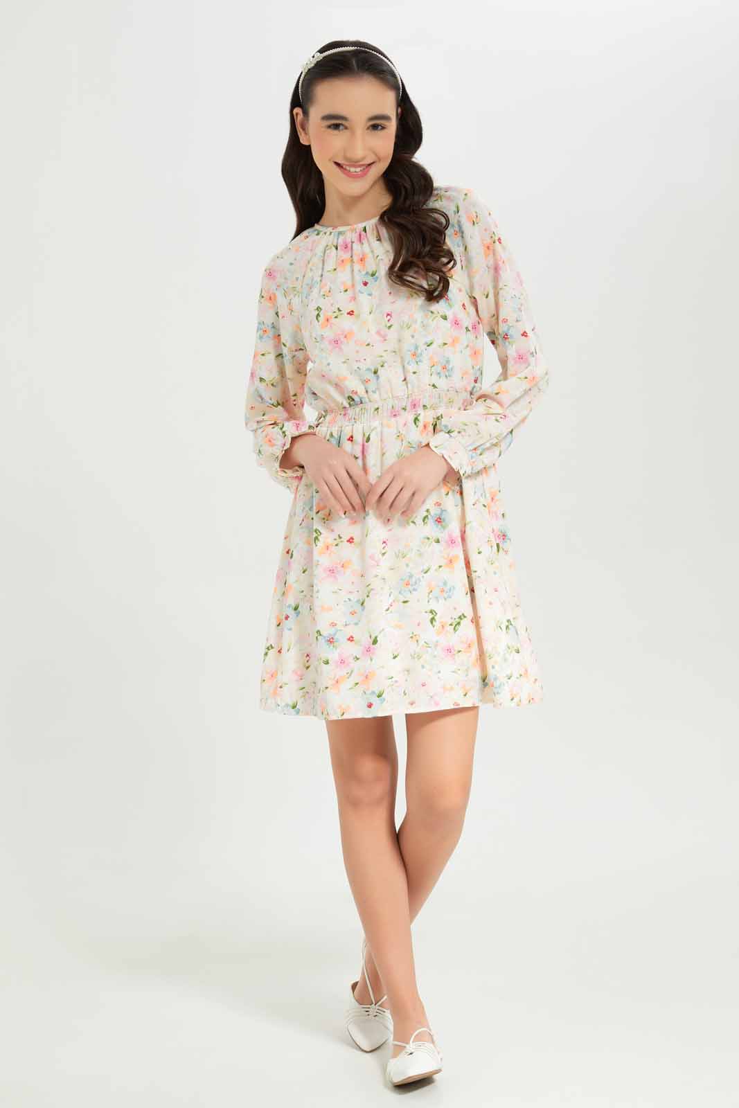 Redtag-Girls-Pink-Floral-Dress-Category:Dresses,-Colour:Apricot,-Deals:New-In,-Dept:Girls,-Filter:Senior-Girls-(8-to-14-Yrs),-GSR-Dresses,-New-In-GSR-APL,-Non-Sale,-S23A,-Section:Girls-(0-to-14Yrs)-Senior-Girls-