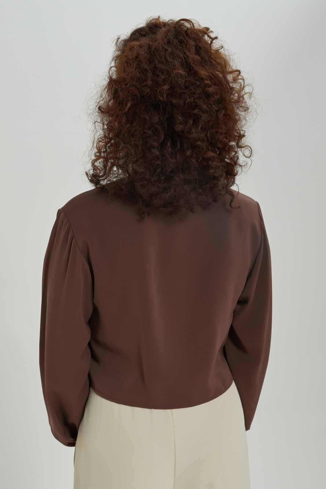 Redtag-Women-Brown-Ruched-Front-Crop-Blouse-Solid-Category:Blouses,-Colour:Brown,-Deals:New-In,-Dept:Ladieswear,-Filter:Women's-Clothing,-New-In-Women-APL,-Non-Sale,-S23A,-Section:Women,-Women-Blouses-Women's-
