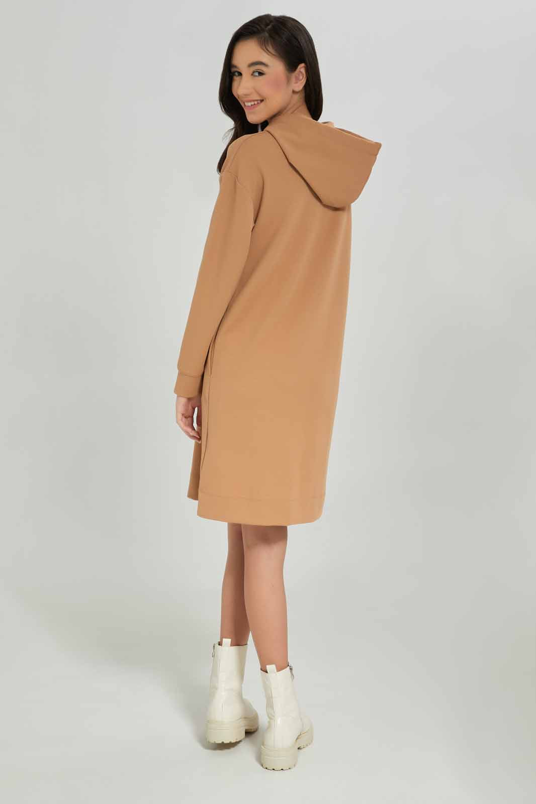 Redtag-Girls-Lt-Beige-Hoody-Dresses-Category:Dresses,-Colour:Beige,-Deals:New-In,-Dept:Girls,-Filter:Senior-Girls-(8-to-14-Yrs),-GSR-Dresses,-New-In-GSR-APL,-Non-Sale,-S23A,-Section:Girls-(0-to-14Yrs)-Senior-Girls-9 to 14 Years
