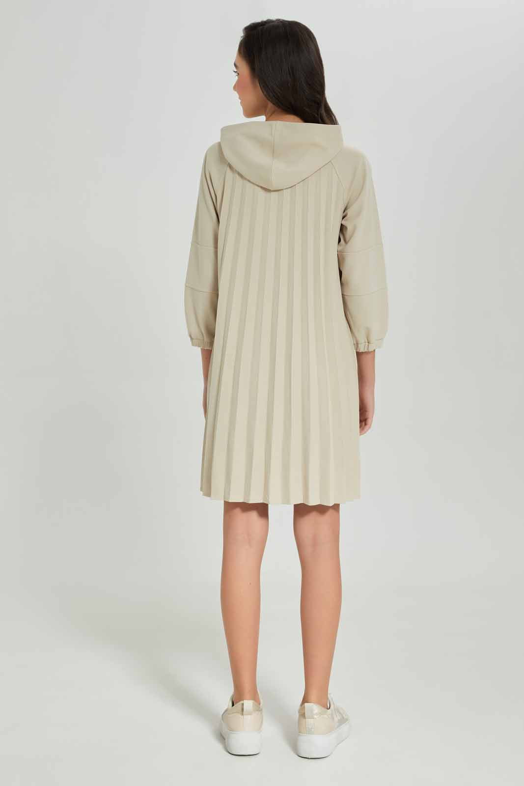Redtag-Girls-Beige-Pleated-Hoody-Dress-Category:Dresses,-Colour:Beige,-Deals:New-In,-Dept:Girls,-Filter:Senior-Girls-(8-to-14-Yrs),-GSR-Dresses,-New-In-GSR-APL,-Non-Sale,-S23A,-Section:Girls-(0-to-14Yrs)-Senior-Girls-9 to 14 Years