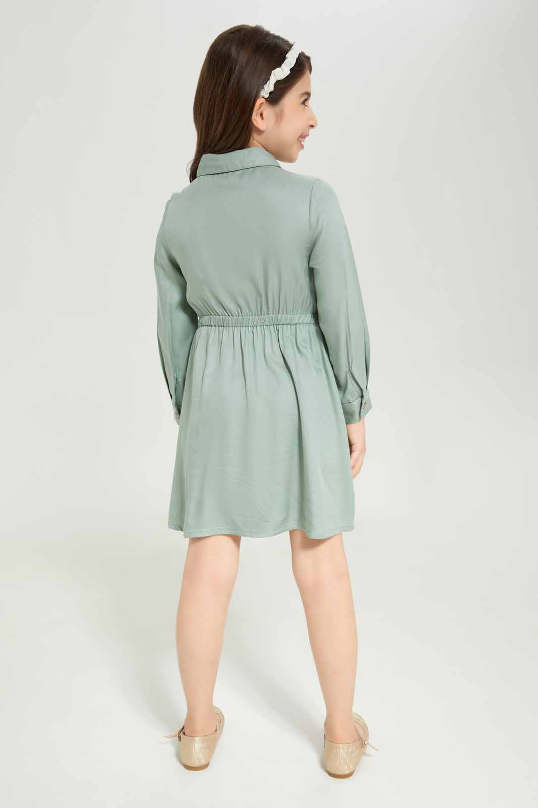 Redtag-Girls-Fatigue-Ls-Shirt-Dress-Fatigue-Category:Dresses,-Colour:Green,-Deals:New-In,-Dept:Girls,-Filter:Girls-(2-to-8-Yrs),-GIR-Dresses,-New-In-GIR-APL,-Non-Sale,-S23A,-Section:Girls-(0-to-14Yrs)-Girls-