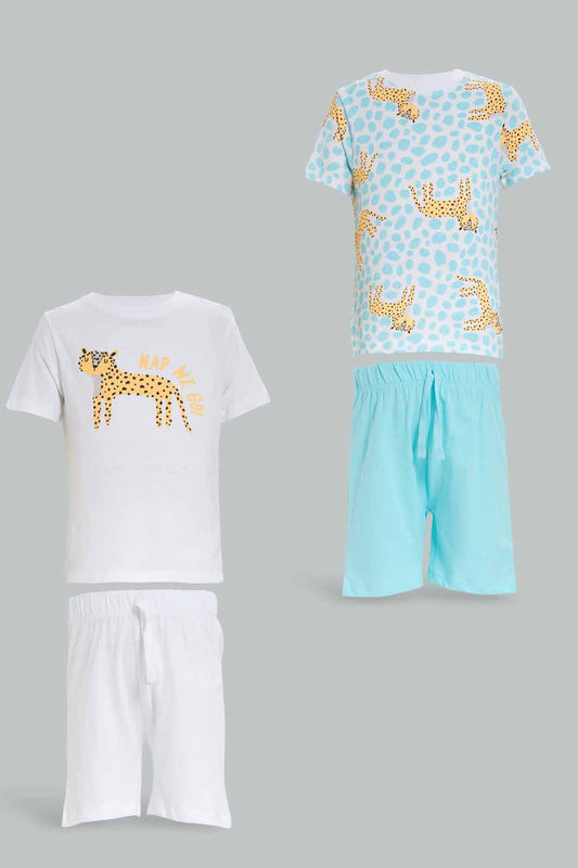 Redtag-Boys-White-And-Blue-Tiger-Printed-4-Pack-Pj-Set-With-Short-Slv-Tee-And-Shorts-Category:Pyjama-Sets,-Colour:White,-Deals:New-In,-Dept:Boys,-Filter:Infant-Boys-(3-to-24-Mths),-INB-Pyjama-Sets,-New-In-INB-APL,-Non-Sale,-S23A,-Section:Boys-(0-to-14Yrs)-Infant-Boys-3 to 24 Months