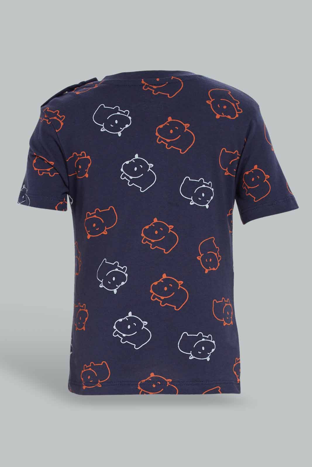 Redtag-Boys-White-And-Navyy-Printed-Rhino-4-Pack-Pj-Set-With-Short-Slv-Tee-And-Shorts-Category:Pyjama-Sets,-Colour:Navy,-Deals:New-In,-Dept:Boys,-Filter:Infant-Boys-(3-to-24-Mths),-INB-Pyjama-Sets,-New-In-INB-APL,-Non-Sale,-S23A,-Section:Boys-(0-to-14Yrs)-Infant-Boys-3 to 24 Months