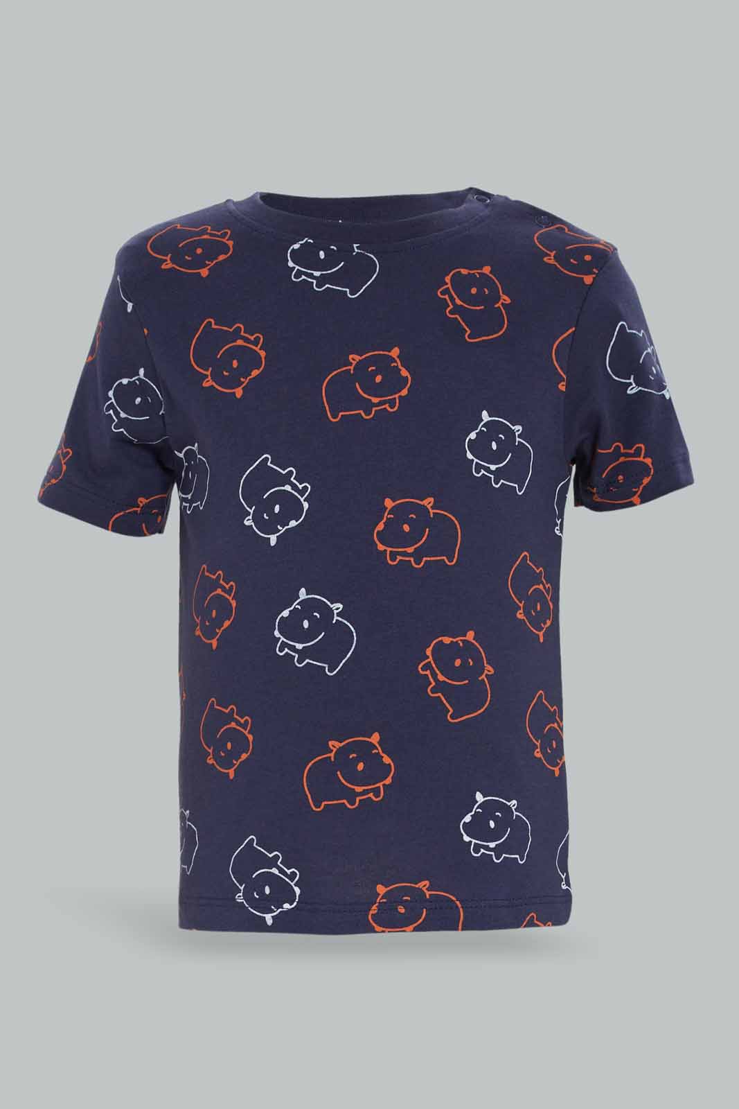 Redtag-Boys-White-And-Navyy-Printed-Rhino-4-Pack-Pj-Set-With-Short-Slv-Tee-And-Shorts-Category:Pyjama-Sets,-Colour:Navy,-Deals:New-In,-Dept:Boys,-Filter:Infant-Boys-(3-to-24-Mths),-INB-Pyjama-Sets,-New-In-INB-APL,-Non-Sale,-S23A,-Section:Boys-(0-to-14Yrs)-Infant-Boys-3 to 24 Months