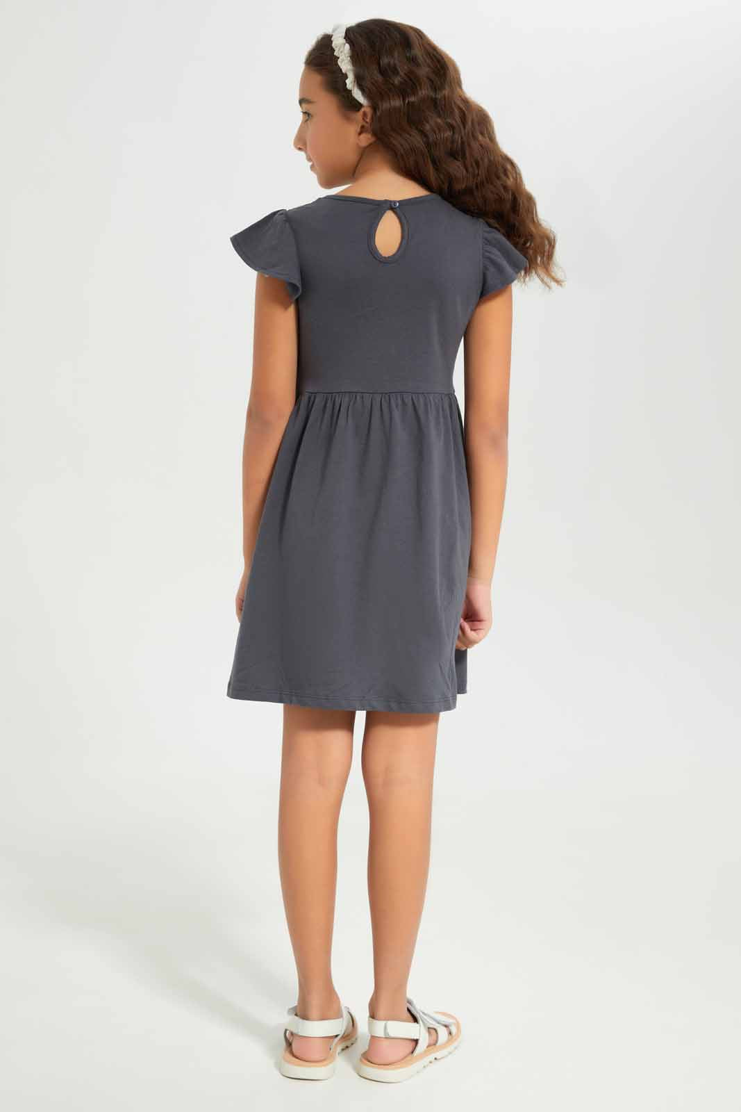 Redtag-Girls-Charcoal-Opp-Sj-Dress--Ss-Charcoal-Placement-Paris-Category:Dresses,-Colour:Charcoal,-Deals:New-In,-Dept:Girls,-Filter:Girls-(2-to-8-Yrs),-GIR-Dresses,-New-In-GIR-APL,-Non-Sale,-S23A,-Section:Girls-(0-to-14Yrs),-VLM-Girls-2 to 8 Years