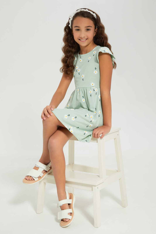Redtag-Girls-Sage-Sj-Dress---Ss-Sage-Aop-Floral-Category:Dresses,-Colour:Green,-Deals:New-In,-Dept:Girls,-Filter:Girls-(2-to-8-Yrs),-GIR-Dresses,-New-In-GIR-APL,-Non-Sale,-S23A,-Section:Girls-(0-to-14Yrs),-VLM-Girls-2 to 8 Years