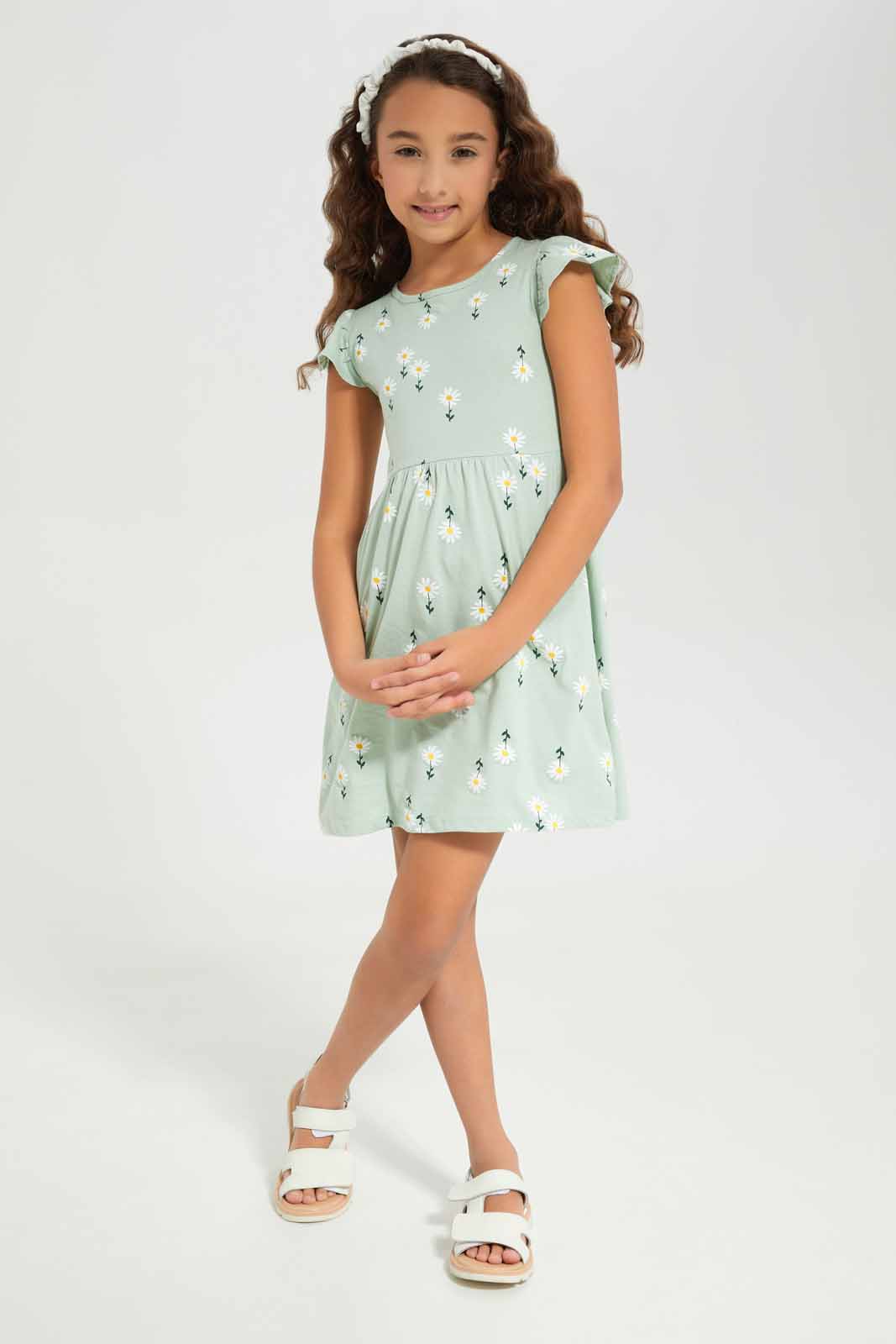 Redtag-Girls-Sage-Sj-Dress---Ss-Sage-Aop-Floral-Category:Dresses,-Colour:Green,-Deals:New-In,-Dept:Girls,-Filter:Girls-(2-to-8-Yrs),-GIR-Dresses,-New-In-GIR-APL,-Non-Sale,-S23A,-Section:Girls-(0-to-14Yrs),-VLM-Girls-2 to 8 Years