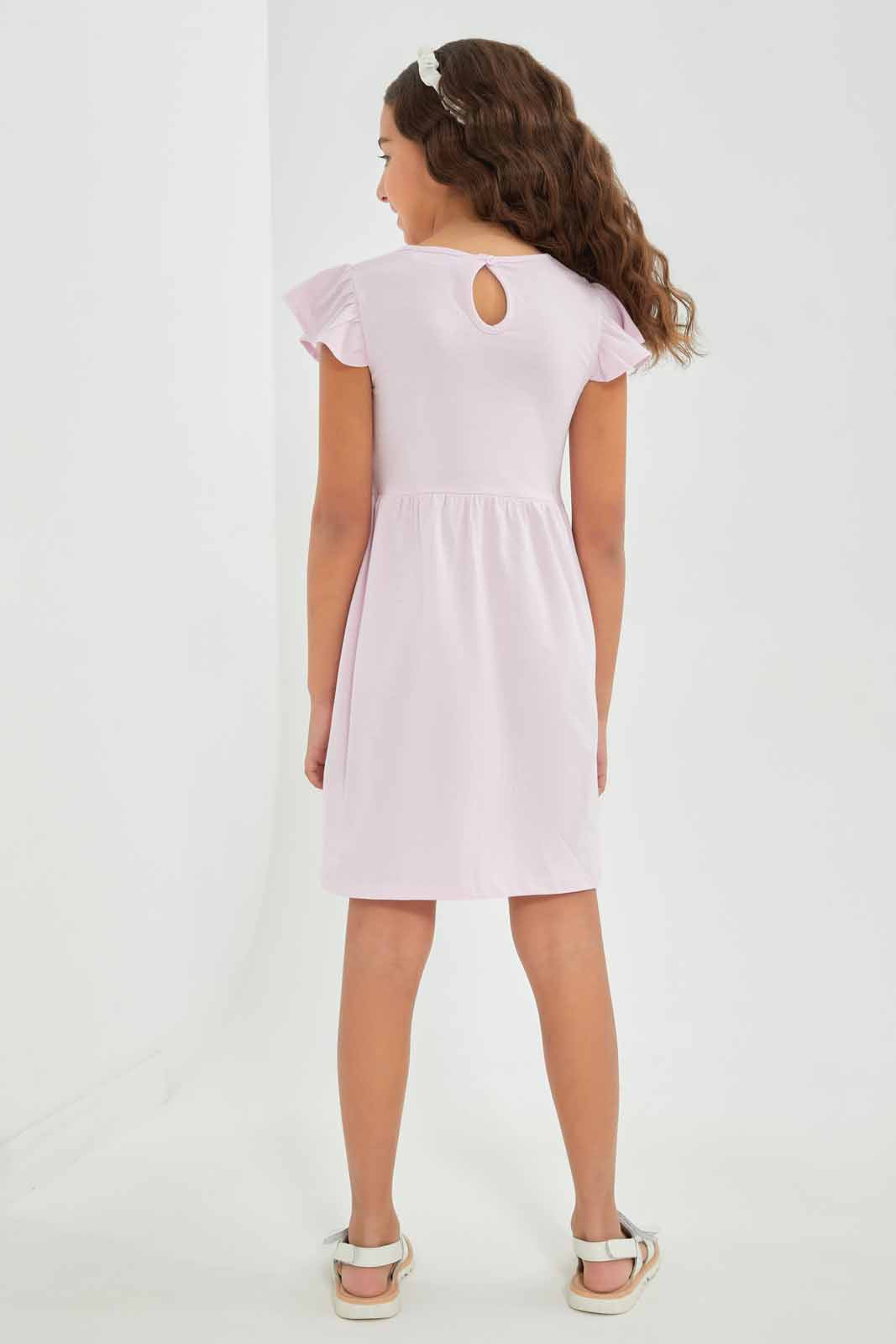Redtag-Girls-Pink-Opp-Sj-Dress--Ss--Pale-Pink-Besties-Category:Dresses,-Colour:Apricot,-Deals:New-In,-Dept:Girls,-Filter:Girls-(2-to-8-Yrs),-GIR-Dresses,-New-In-GIR-APL,-Non-Sale,-S23A,-Section:Girls-(0-to-14Yrs),-VLM-Girls-2 to 8 Years