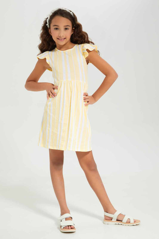Redtag-Girls-Yellow-Opp-Sj-Dress--Ss--Yellow-Stripes-Category:Dresses,-Colour:Yellow,-Deals:New-In,-Dept:Girls,-Filter:Girls-(2-to-8-Yrs),-GIR-Dresses,-New-In-GIR-APL,-Non-Sale,-S23A,-Section:Girls-(0-to-14Yrs),-VLM-Girls-2 to 8 Years